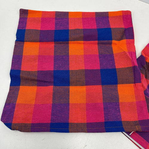 2x RSW 100% Cotton Cushion Pillow Covers Orange/Pink/Purple Check 38cm x 38cm