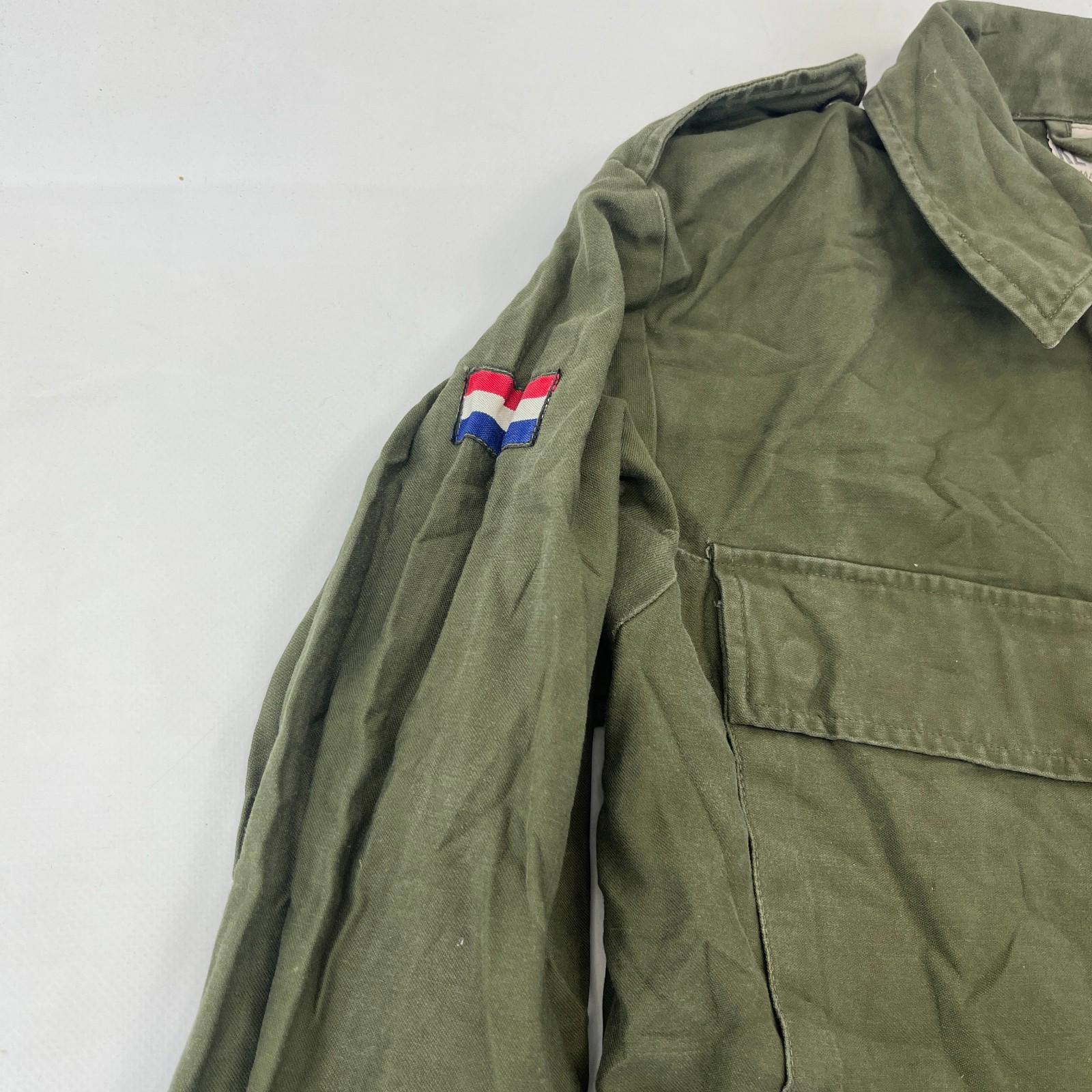 Vintage 1980s Dutch Army Shirt Green Long Sleeve Cotton Combat size Medium