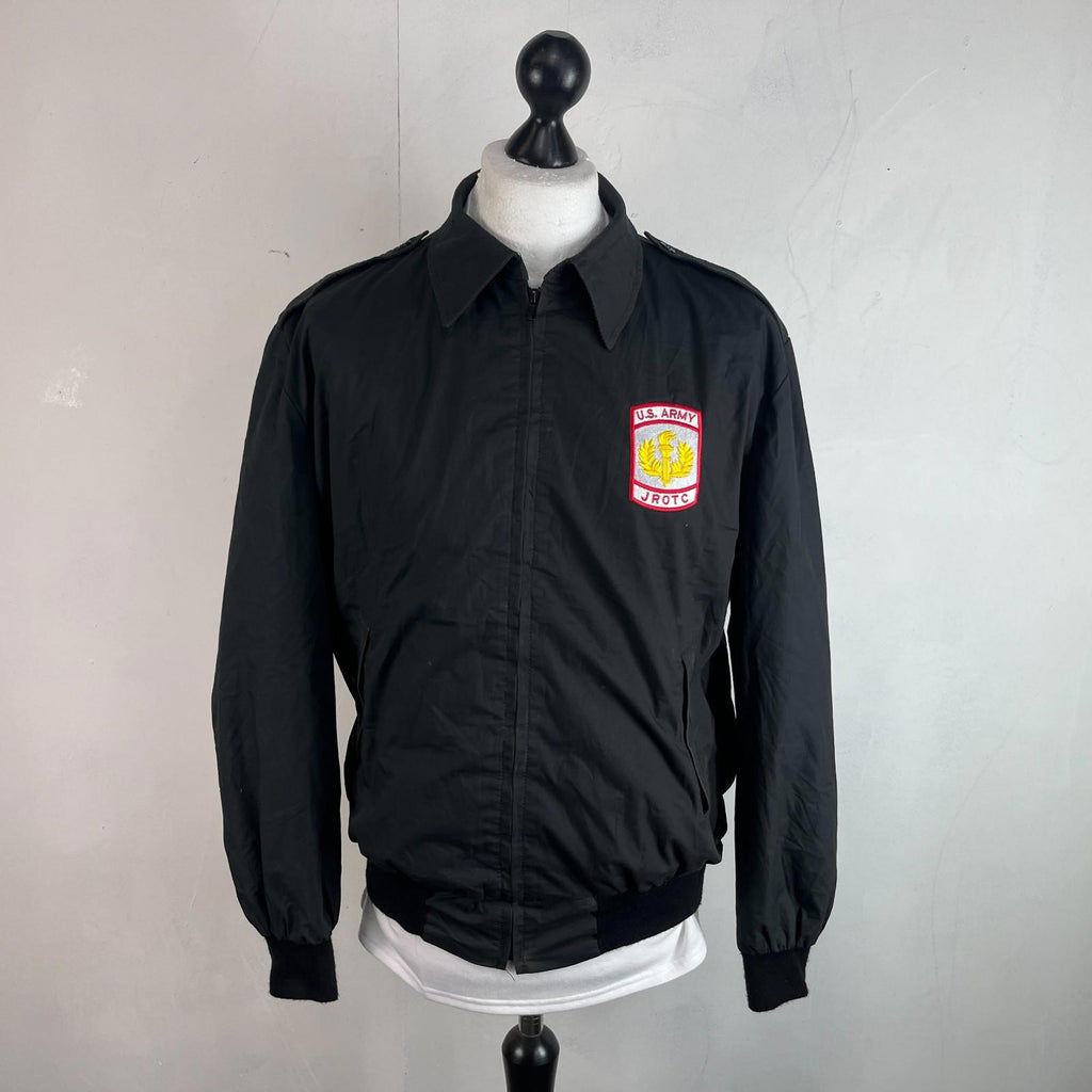 US Army JROTC Bomber Jacket size US M UK Large in Black with Collar & Epaulettes