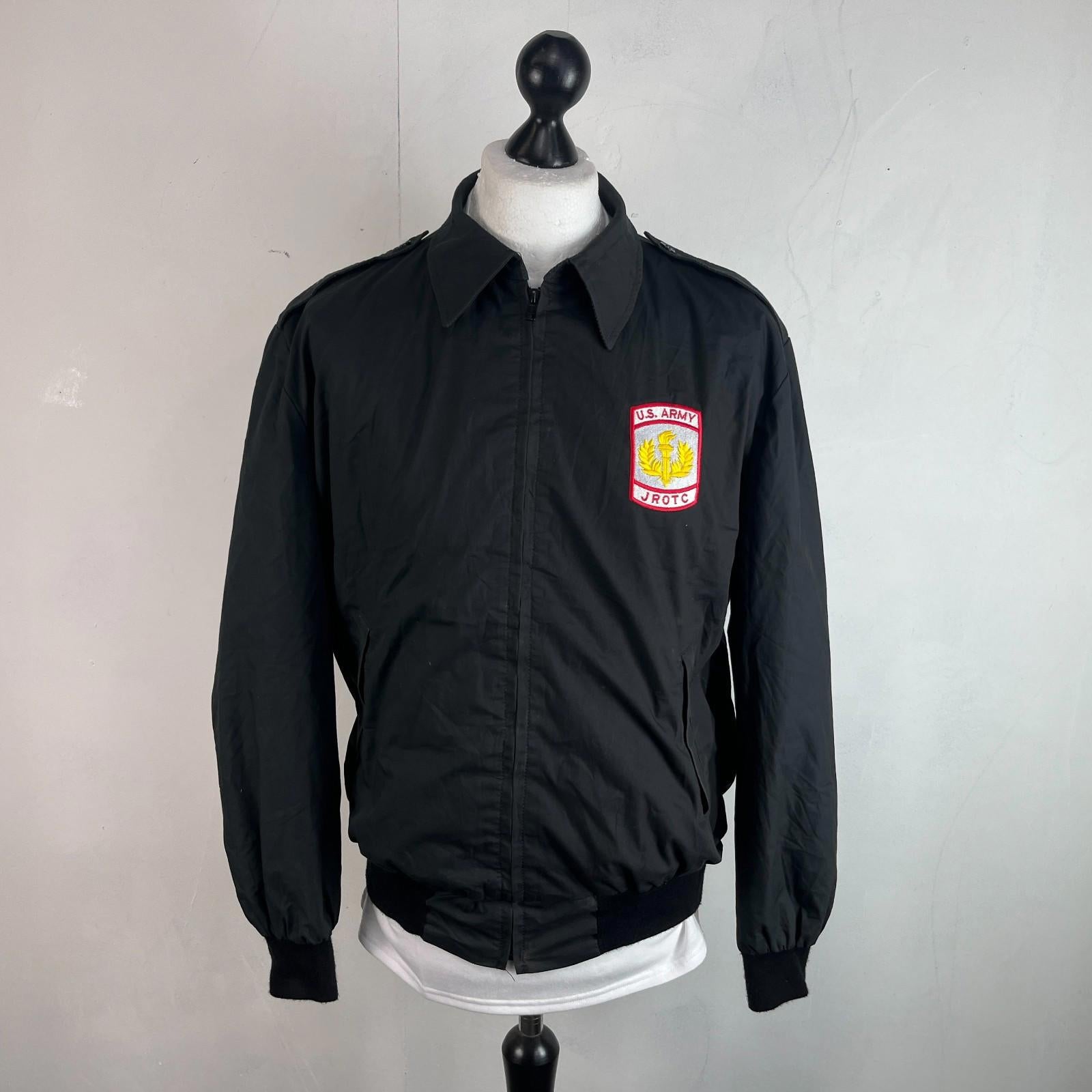 US Army JROTC Bomber Jacket size US M UK Large in Black with Collar & Epaulettes