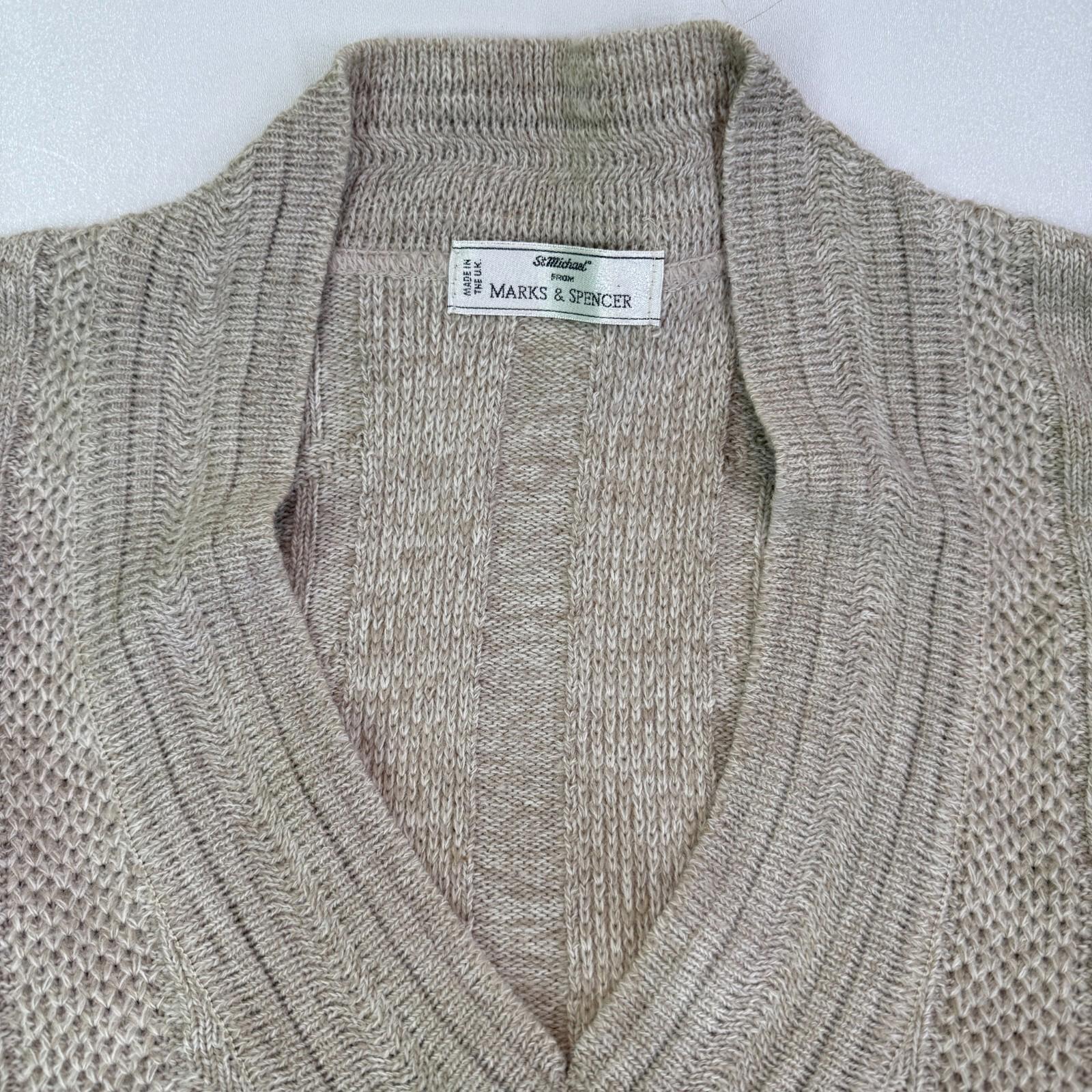 St Michael’s Vintage Varsity Cable Knit Jumper size Medium Beige Made in the UK