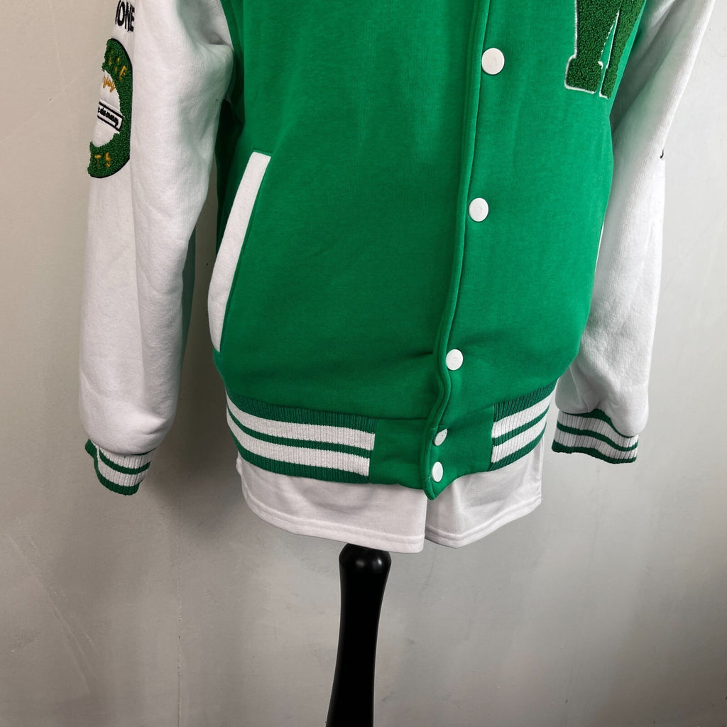 Rocqer-X Women's Green & White Embroidered Varsity Jacket size 2XL
