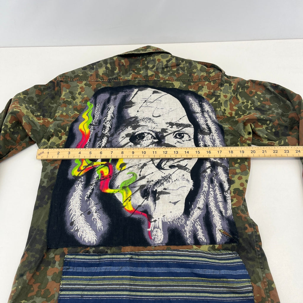 Custom Vtg German Army Flecktarn Camouflage Jacket Bob Marley Rasta Print size L
