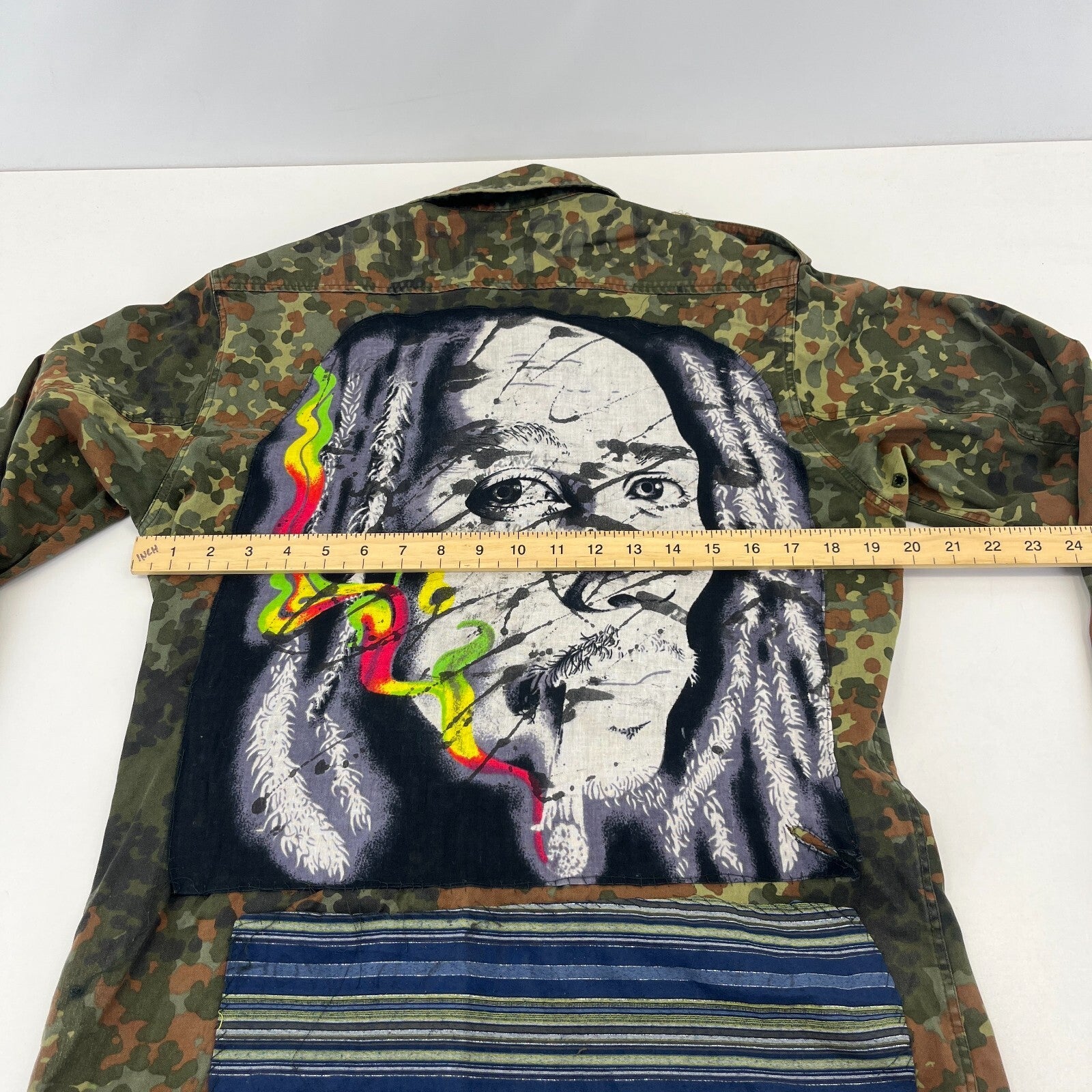Custom Vtg German Army Flecktarn Camouflage Jacket Bob Marley Rasta Print size L