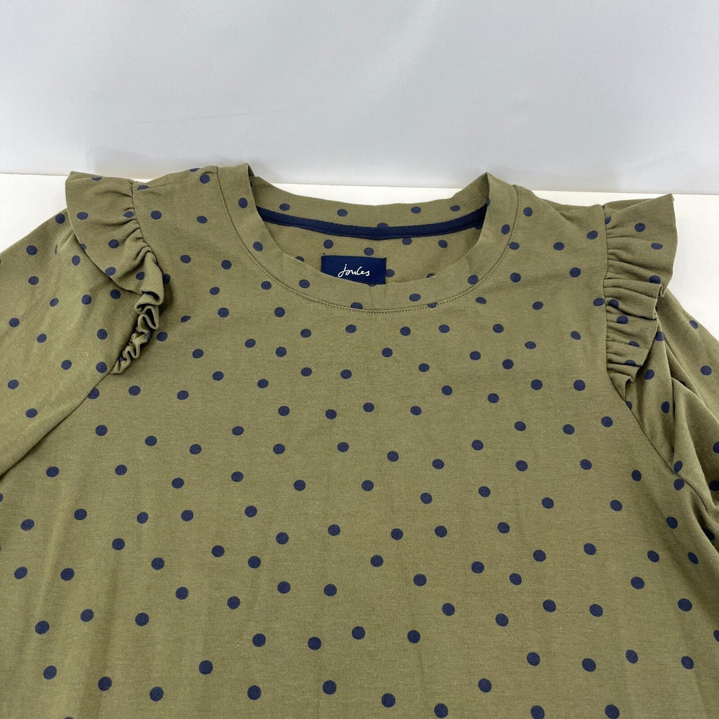 Joules Khaki Green 3/4 Sleeve Casual Dress size 14 Polka Dot