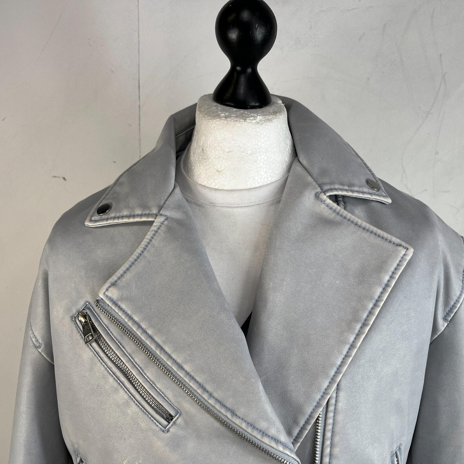 Rita Ora Light Grey Faux Leather Biker Jacket with Belt size 10/12
