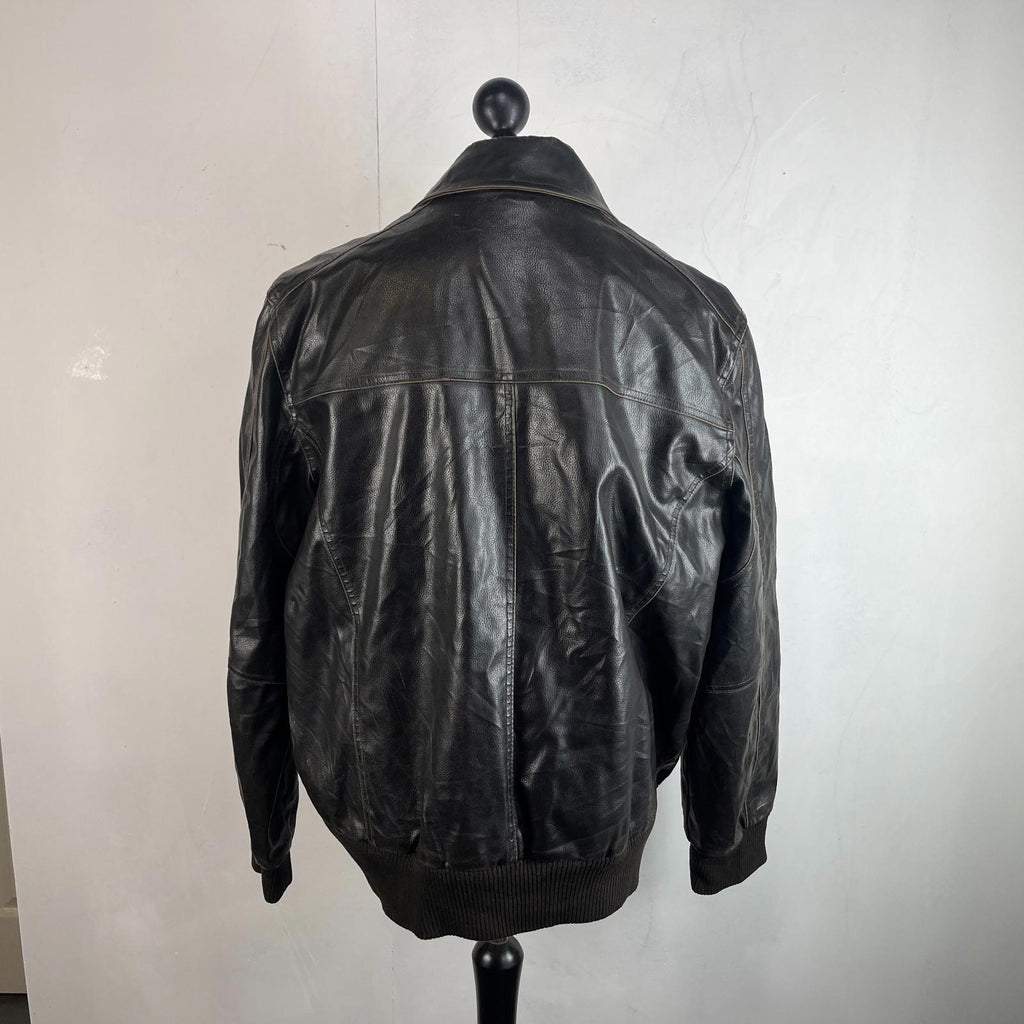 Vtg Tommy Hilfiger Brown Distressed Faux Leather Jacket Sherpa Lined Mens 2XL