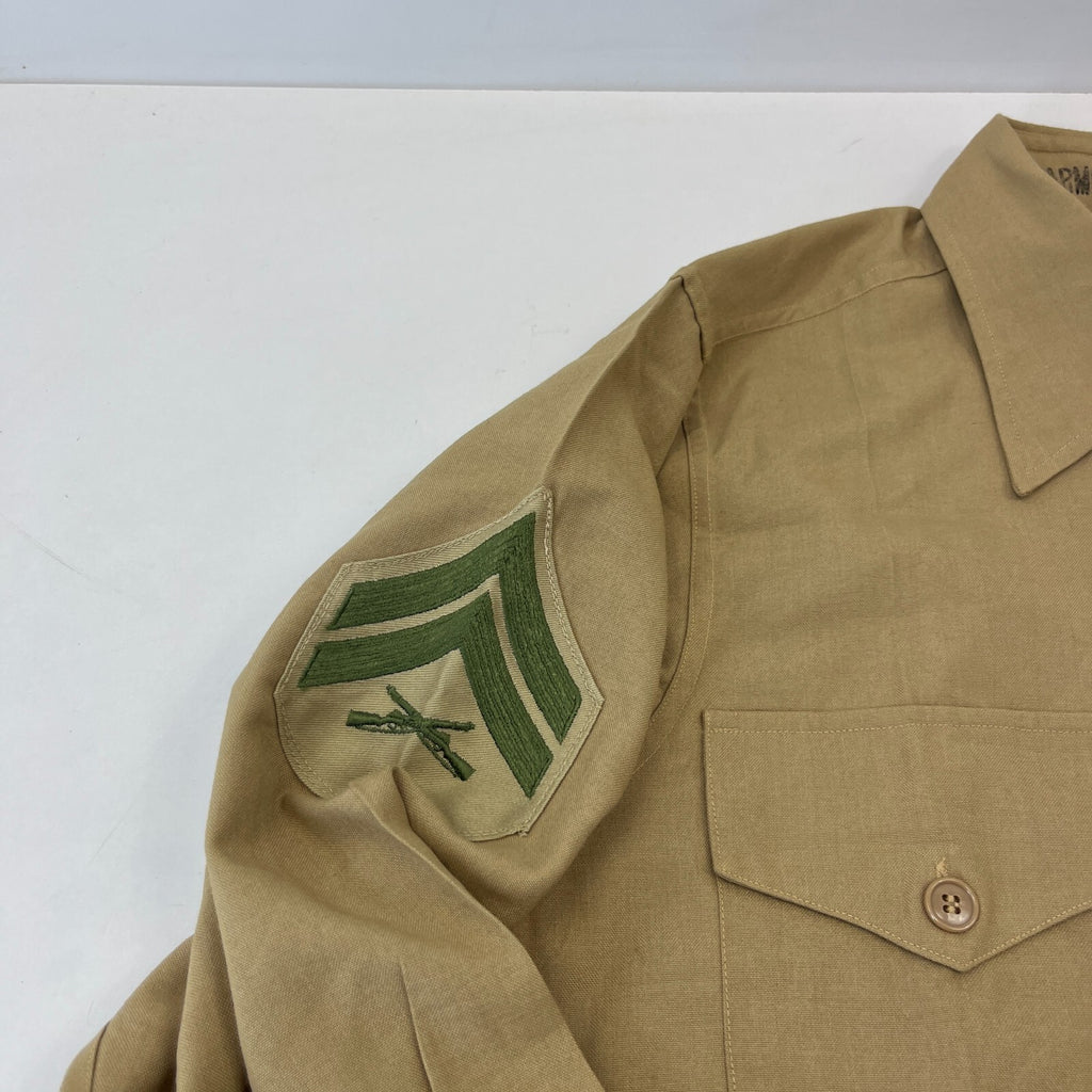 Vintage American Army Military Long Sleeve Shirt Khaki Brown size M