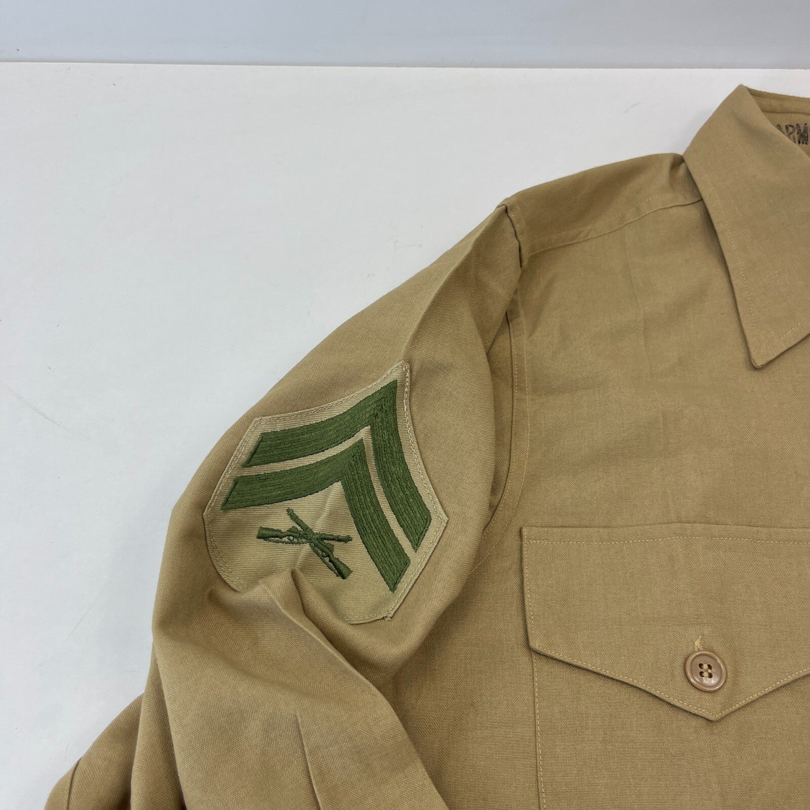 Vintage American Army Military Long Sleeve Shirt Khaki Brown size M