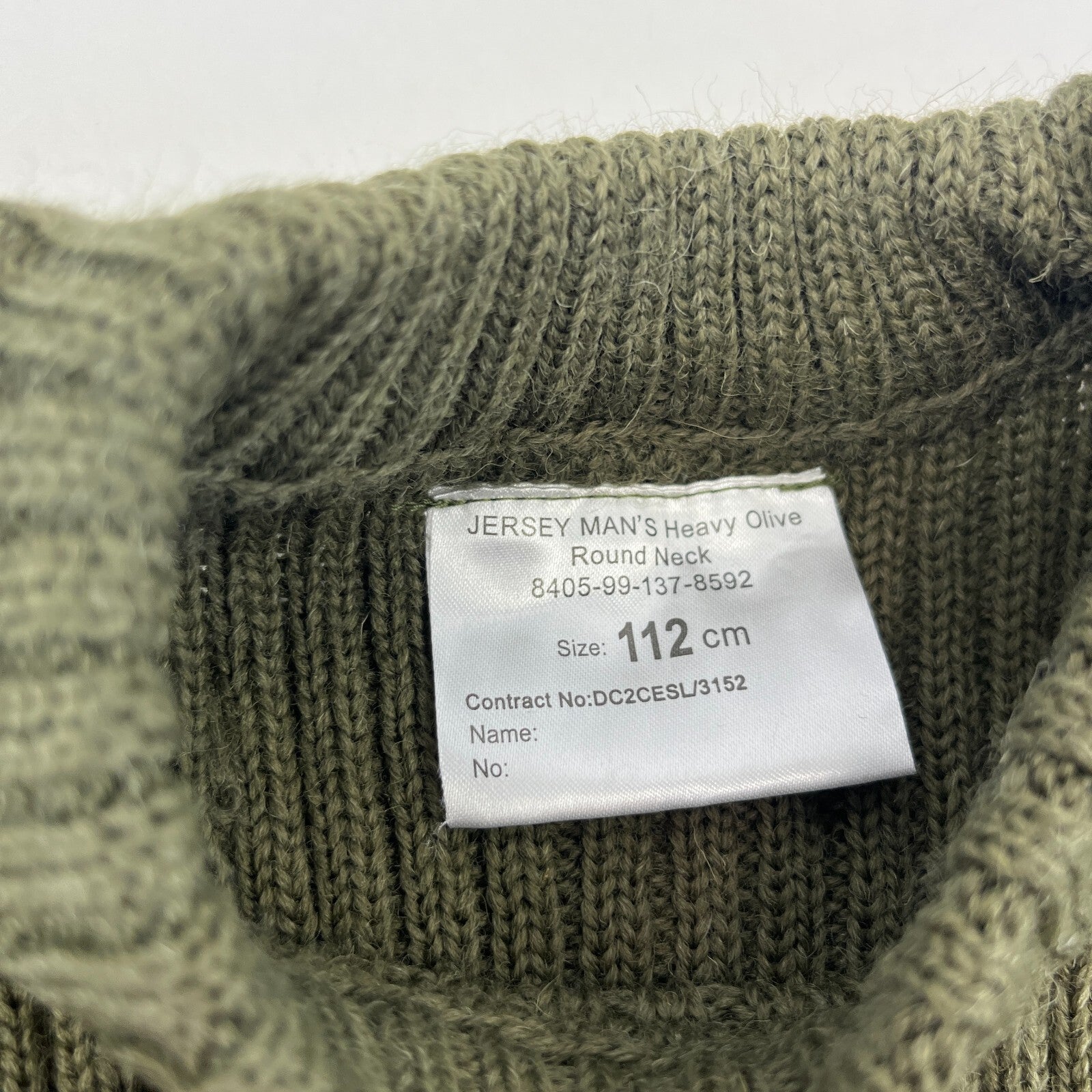 British Army Jersey Men's Heavy Olive Round Neck Jumper Jersey size 112cm