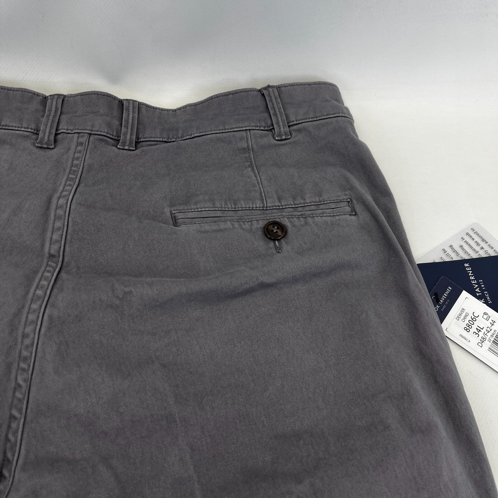 Brook Taverner Denver Chino Trousers in Grey Size 34L Cotton Stretch BNWT