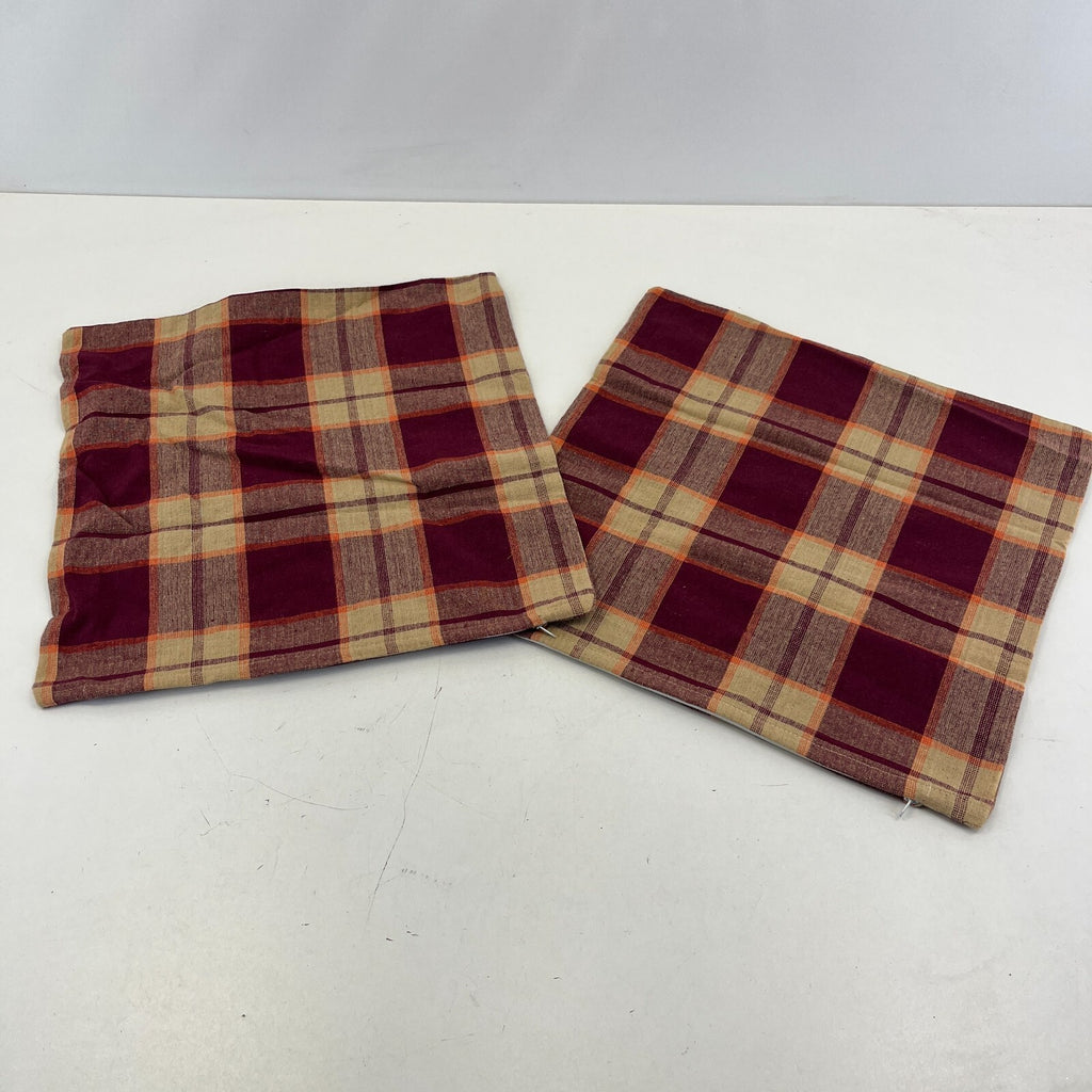 2x RSW 100% Cotton Cushion Pillow Covers Red/Beige/Burgundy Tartan 38cm x 38cm