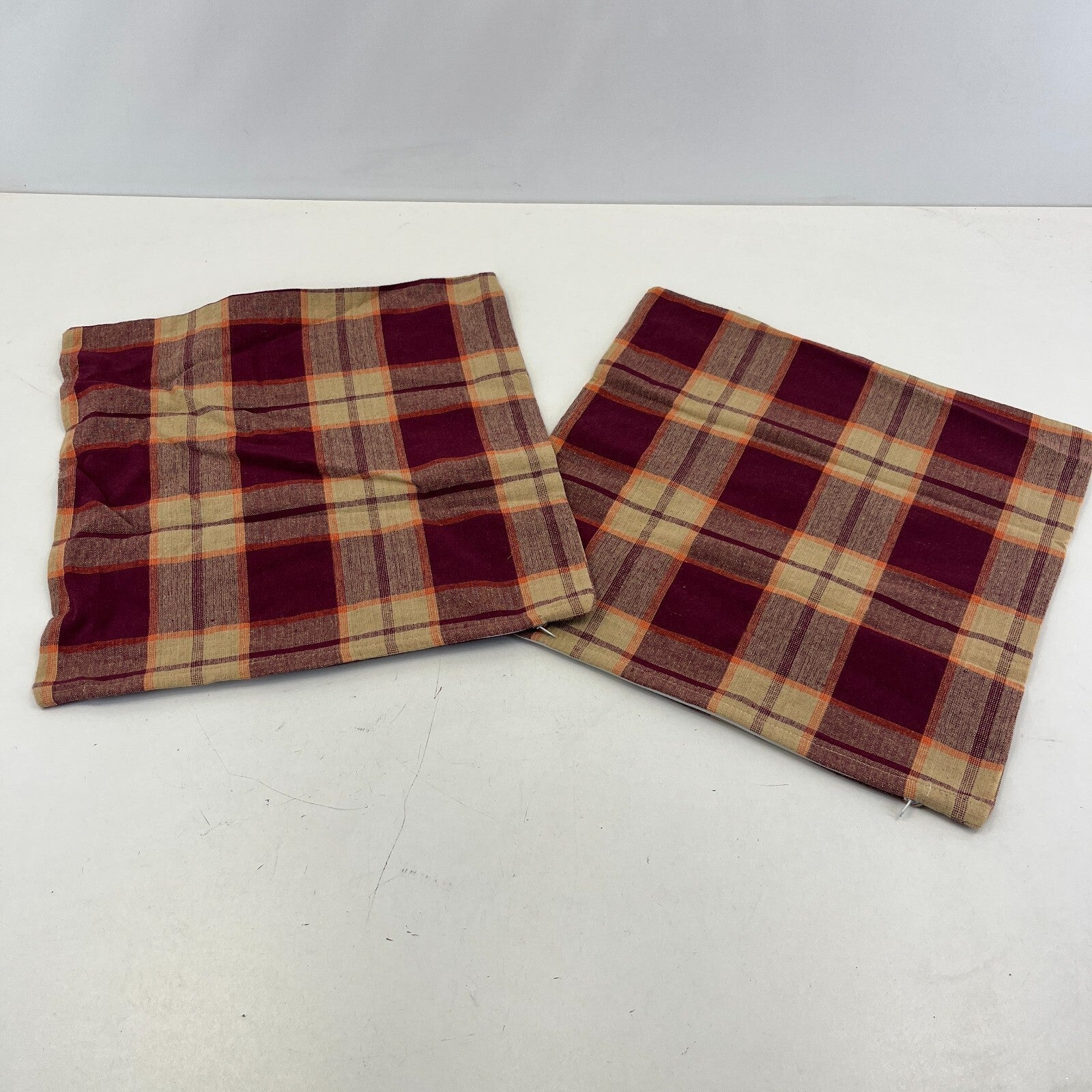 2x RSW 100% Cotton Cushion Pillow Covers Red/Beige/Burgundy Tartan 38cm x 38cm