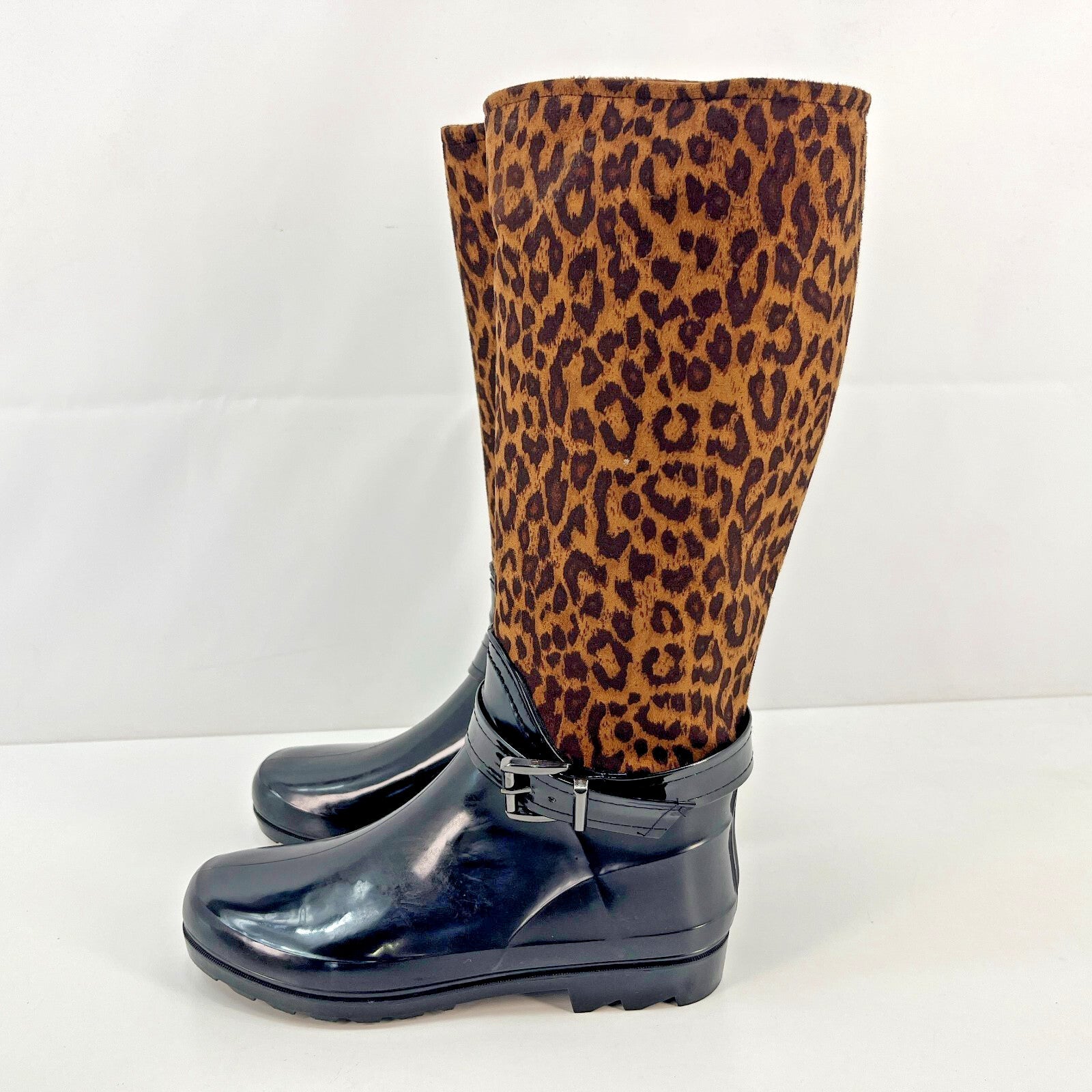 Women's Festival Boots Wellies Textured Leopard Print on Brown size UK 5 - EU 38