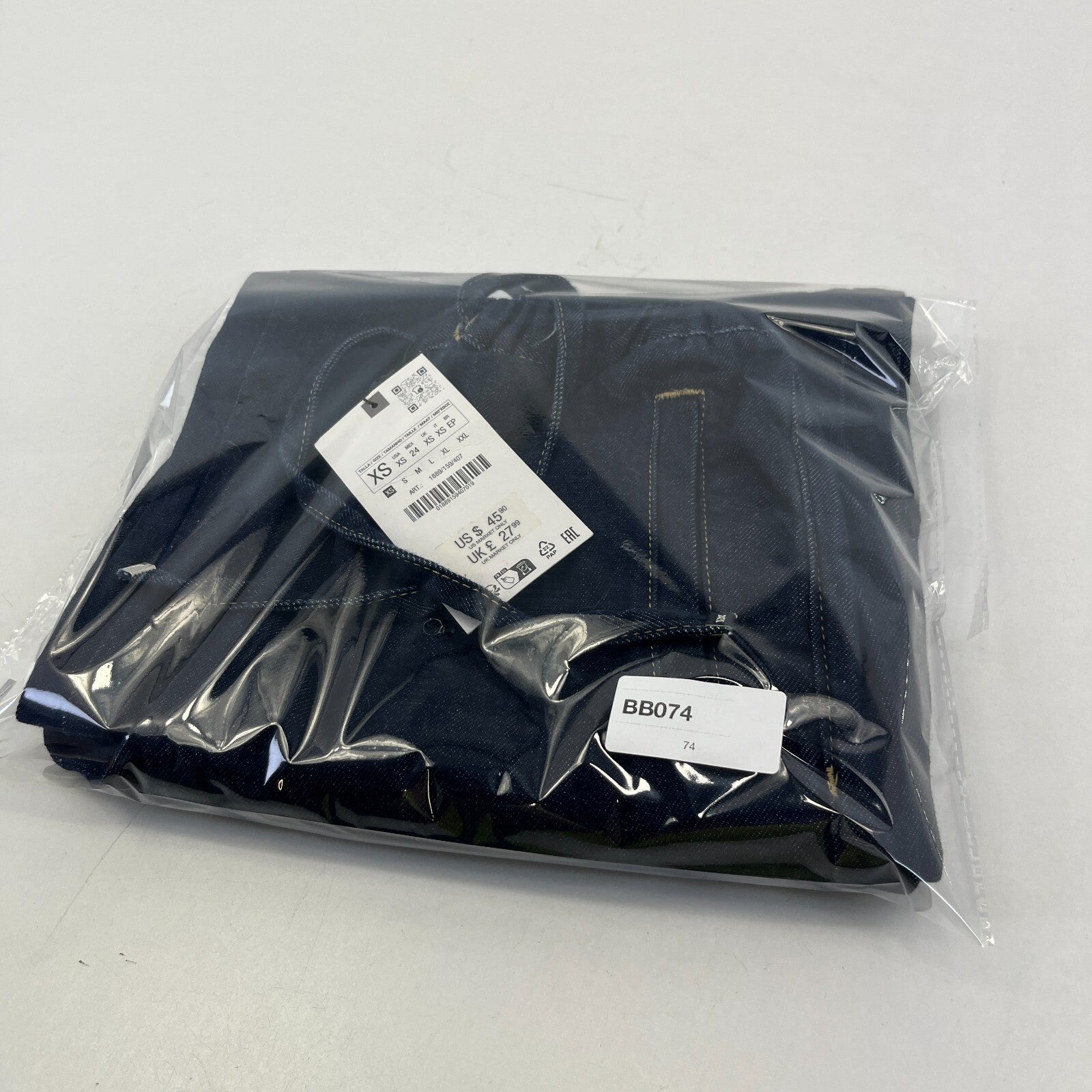 Zara Wide Leg Flared Denim Jeans Dark Blue Elasticated Tie Waist - size XS