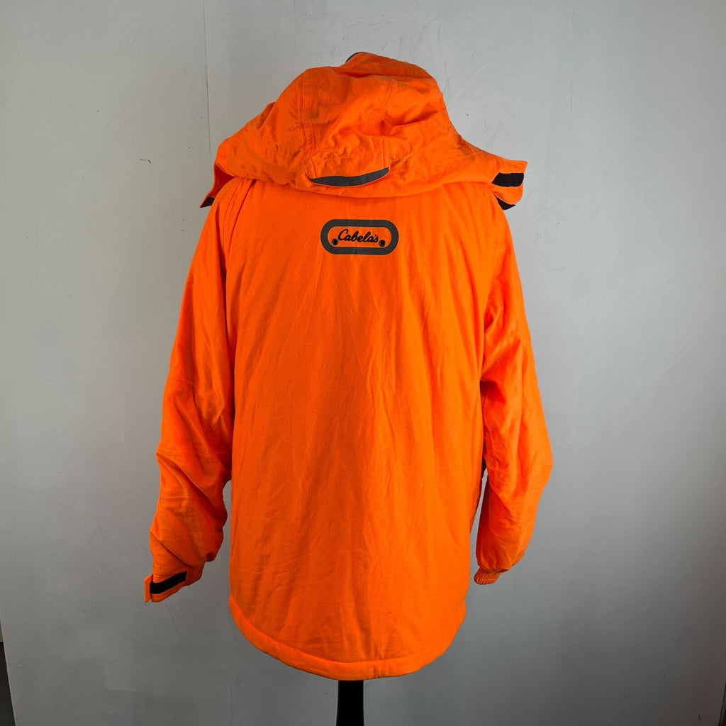 Cabelas Fluorescent Orange Softshell Chore Coat Warm Jacket with Hood size Large