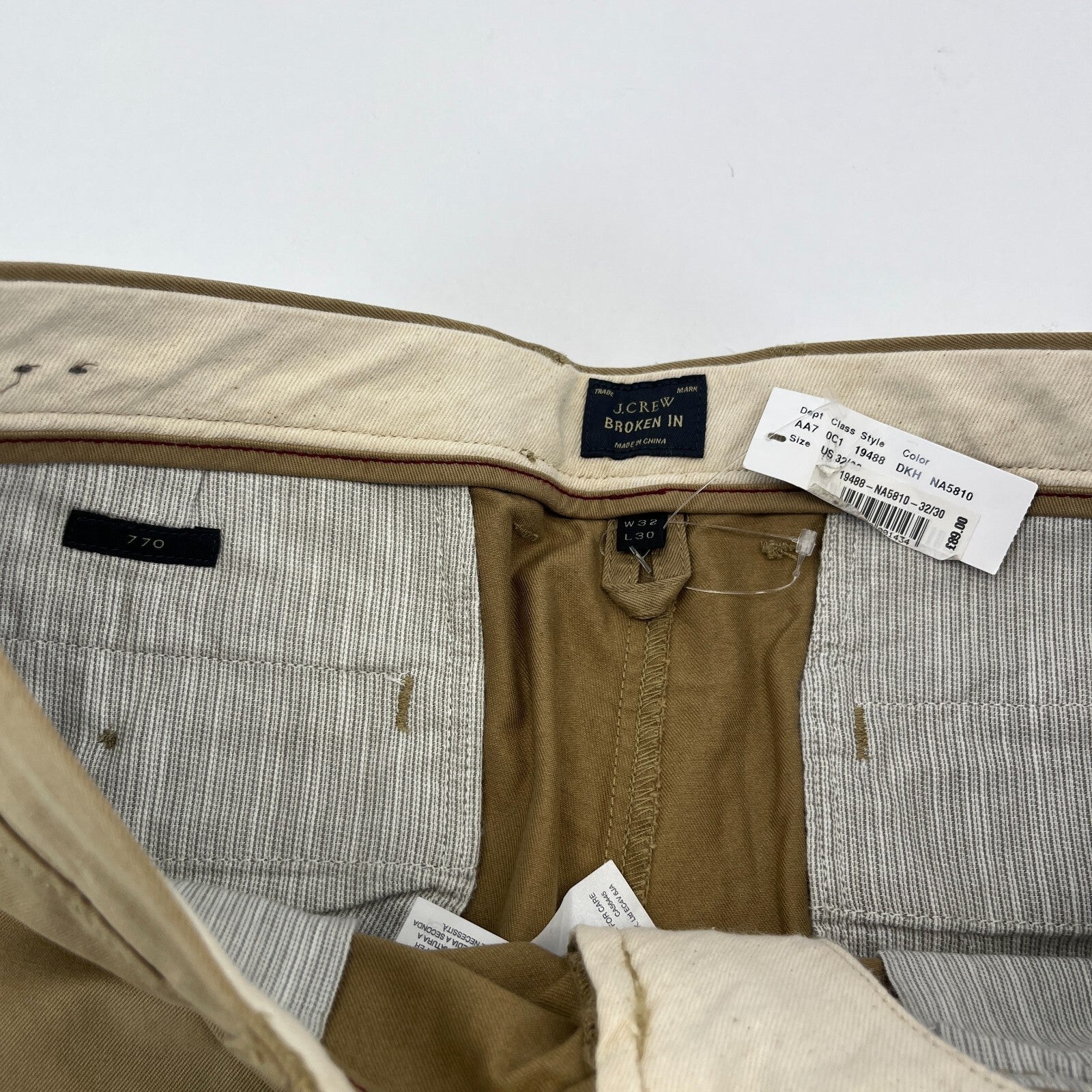 J Crew 770 Straight Fit Chino Trousers in Beige W32" L30" New with Tags