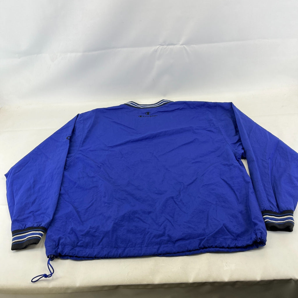 Champion Pullover Windbreaker Jacket Coat Oversized Large Blue with Embroidery