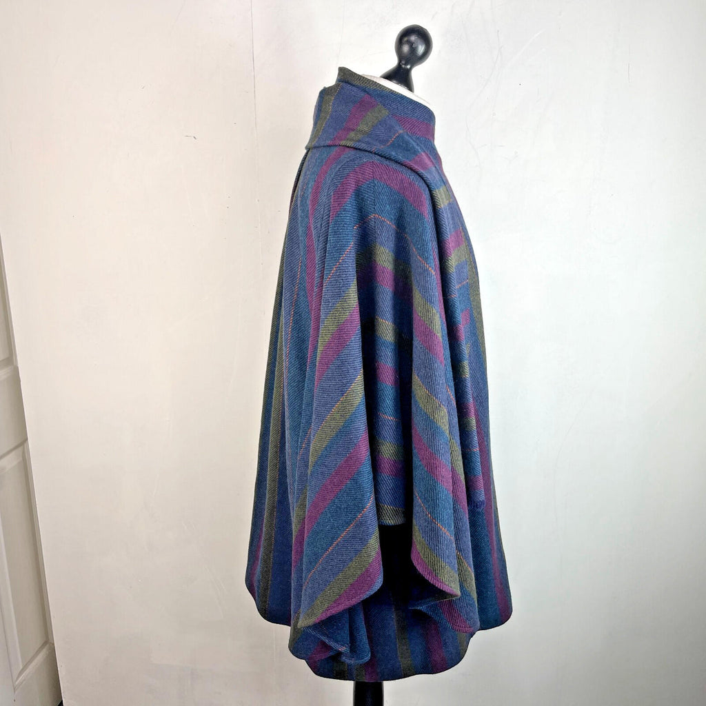 Avoca Collection Cape Coat Poncho Cloak size M Blue/Purple/Green +Attached Scarf