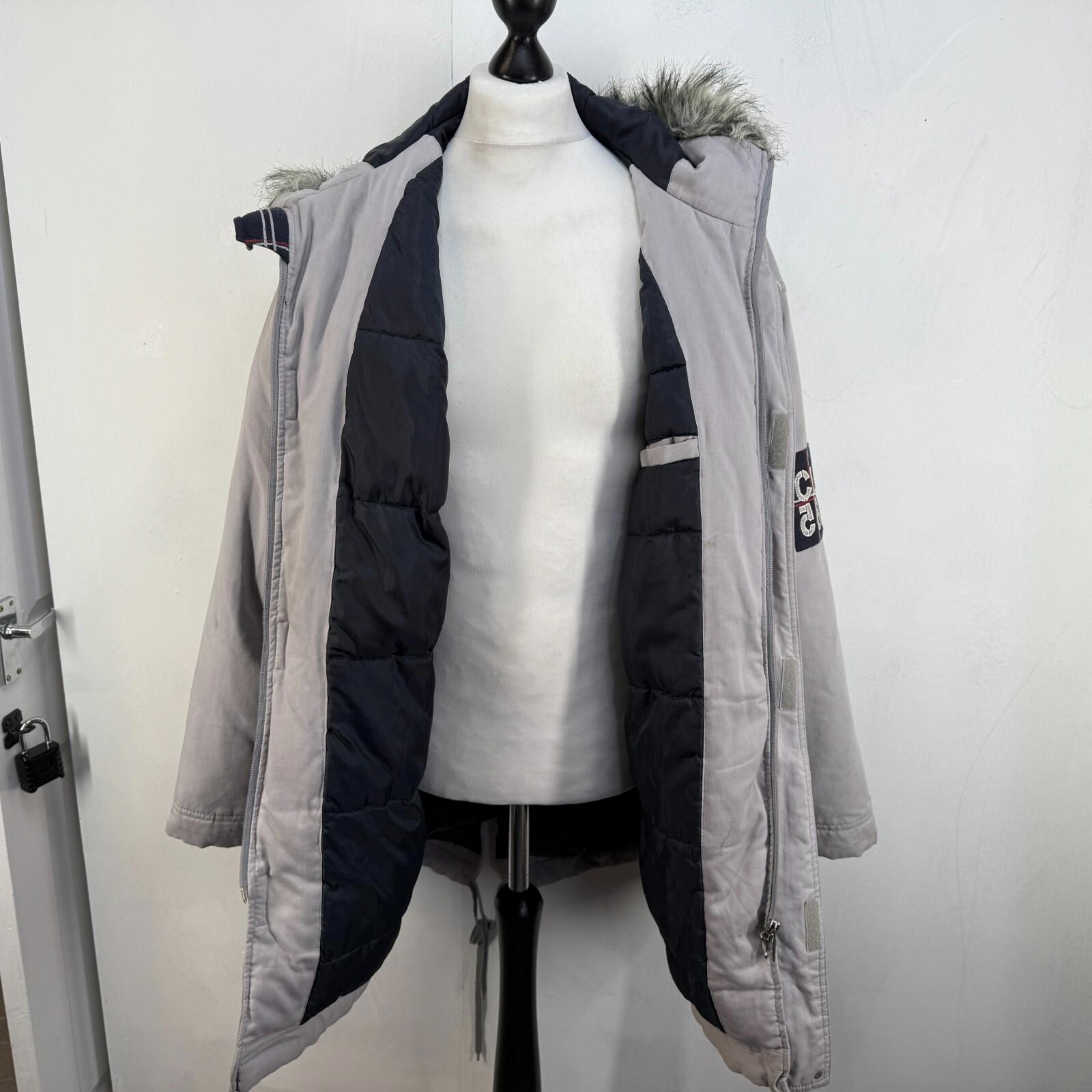 Reebok Fishtail Parka Grey with Faux Fur Fringe - size Medium Oversized