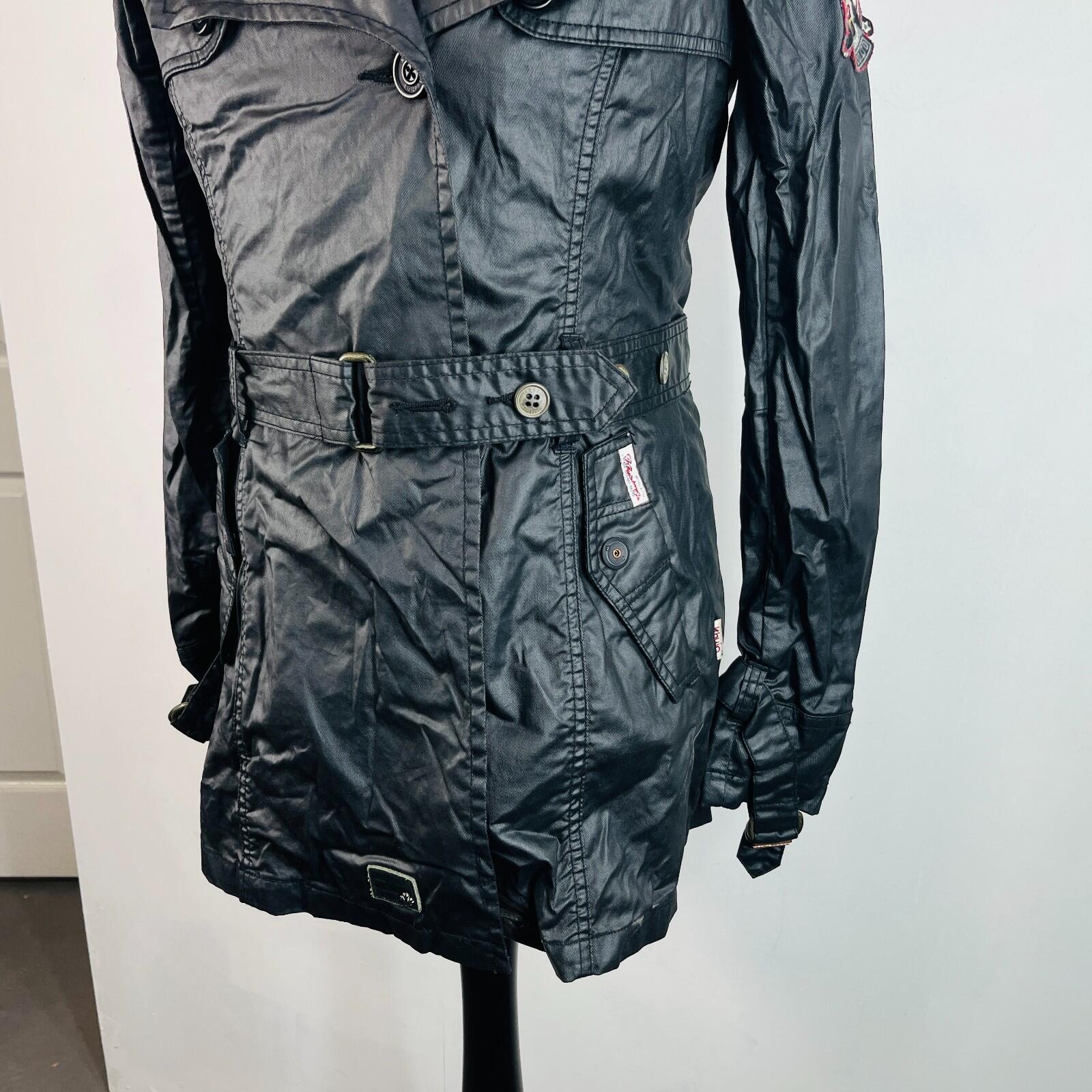 Khujo Womens Wax Cotton Goth Jacket in Black Double Breasted Belted size Large