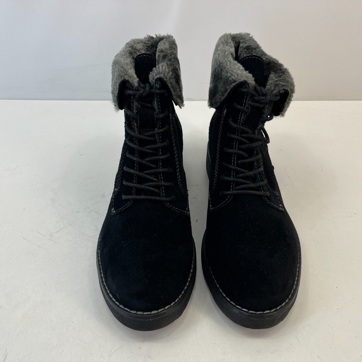 M&S Footglove Wide Fit Suede Leather Ankle Boots w/ Fur Collar UK 5.5 RRP £65.00