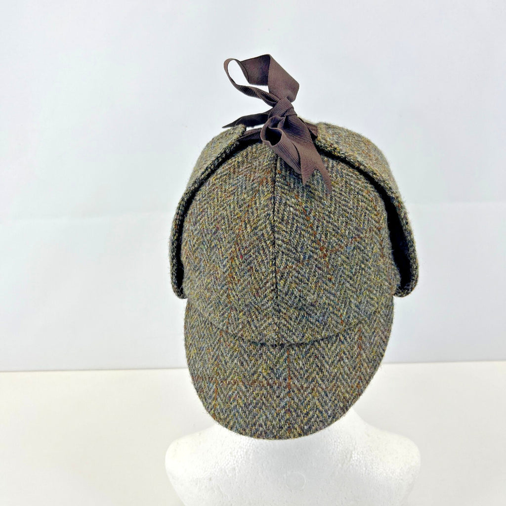 Harris Tweed Deerstalker Hat Cap Brown Herringbone size S/M Sherlock Holmes