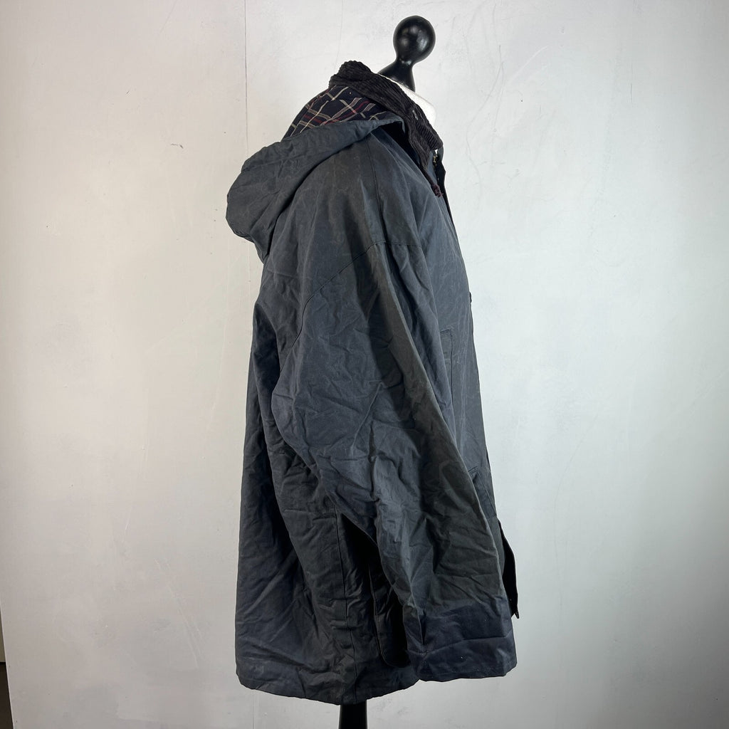 Mc Orvis Wax Jacket Mens size M Black Waxed Coat with Hood Made in the UK