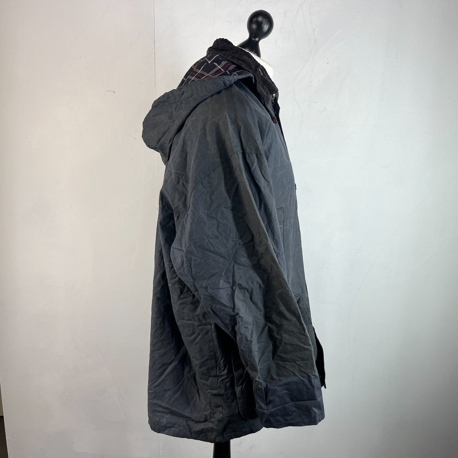 Mc Orvis Wax Jacket Mens size M Black Waxed Coat with Hood Made in the UK