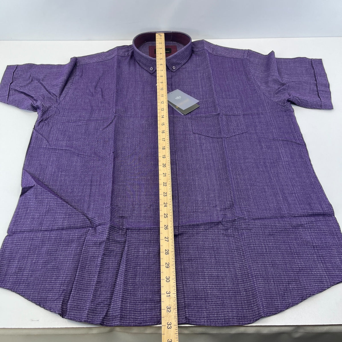 Cotton Valley Short Sleeve Shirt Purple Weave Button Down Collar UK size XL