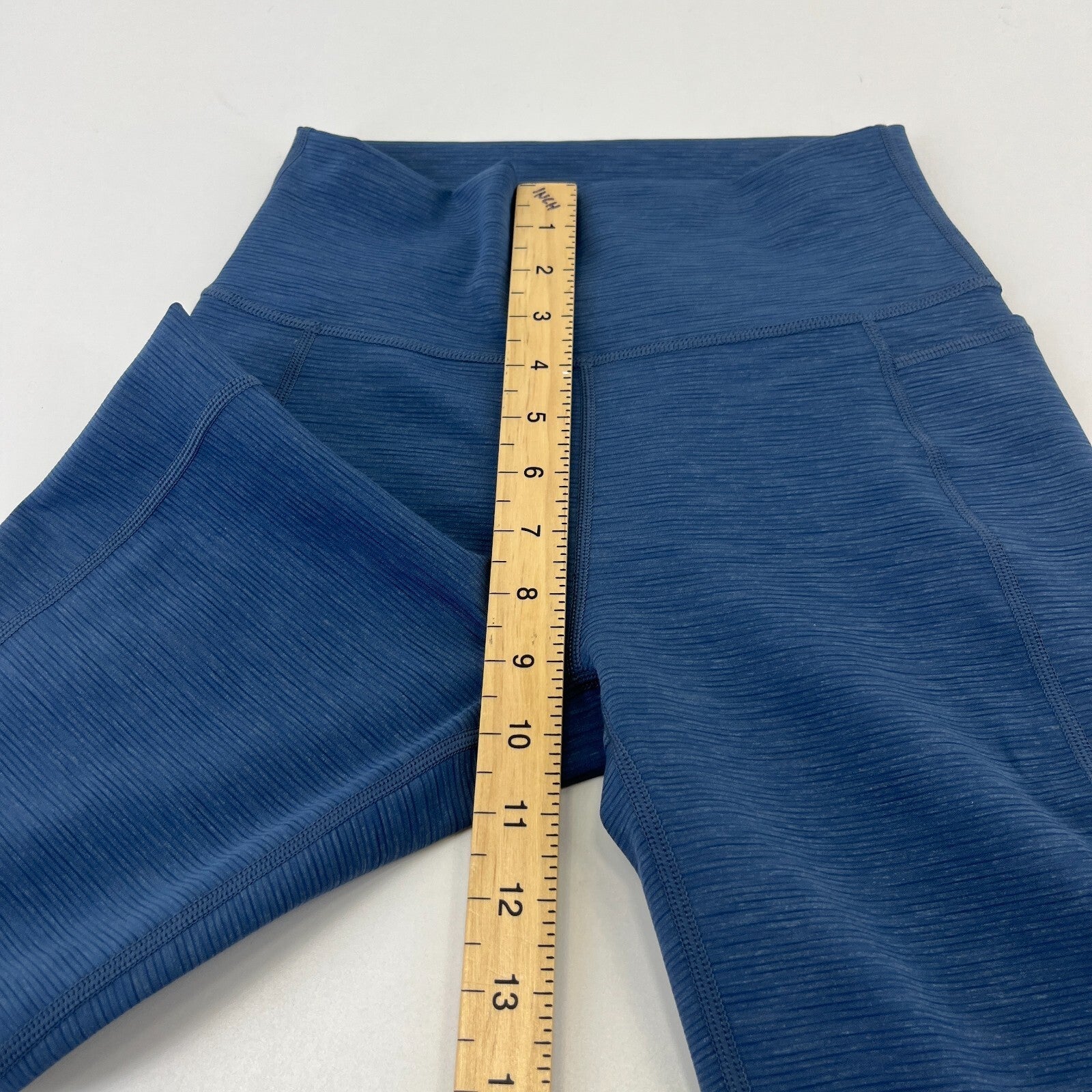 Sweaty Betty Super Sculpt Full Yoga Leggings Blue Micro Cord Print + Pocket UK S