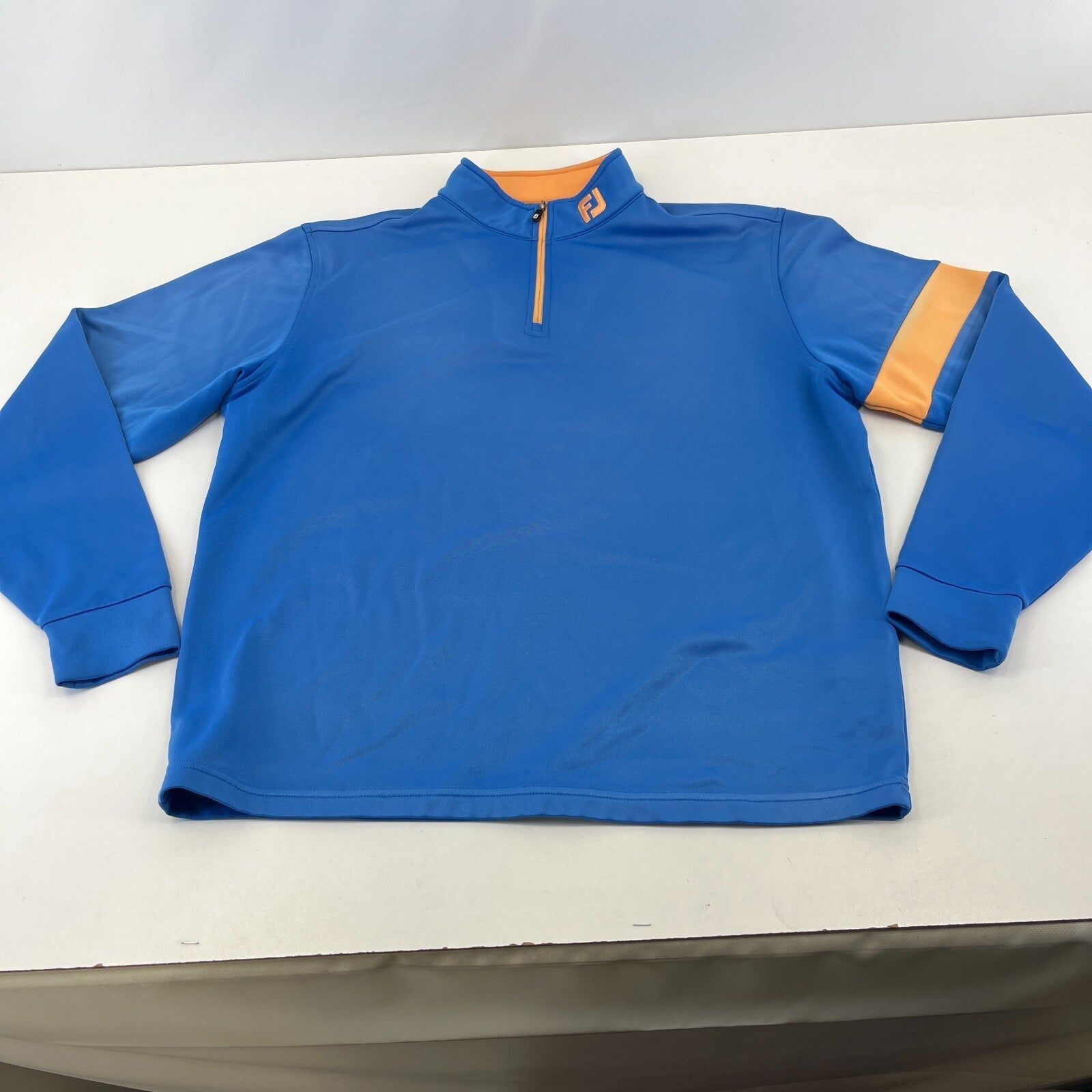 FootJoy Jumper Blue Yellow 1/4 Zip Golf Pullover Athletic Fit Midlayer Men's L