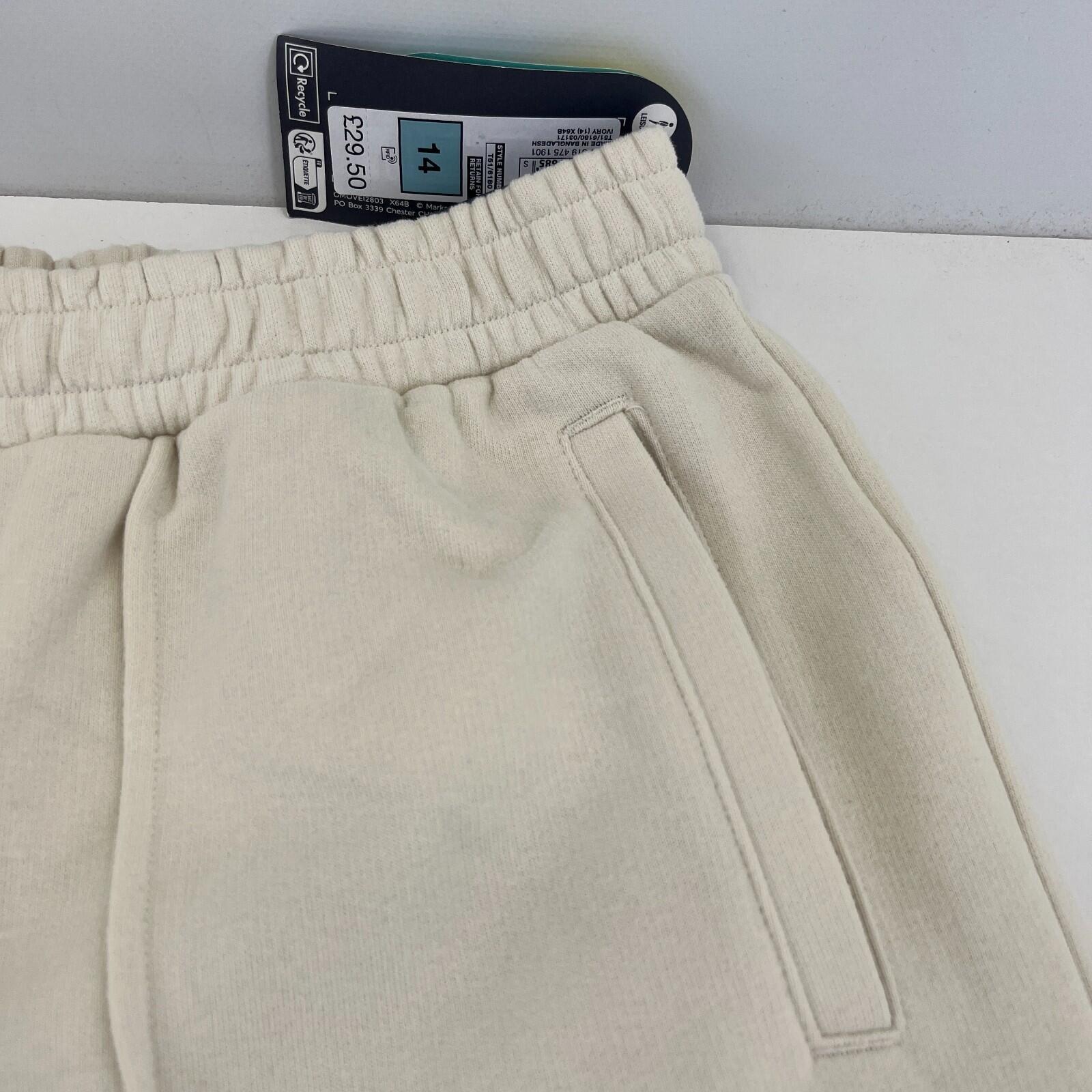 M&S Ladies Goodmove Parachute Joggers Cuffed Trousers Pants Cream UK size 14 New