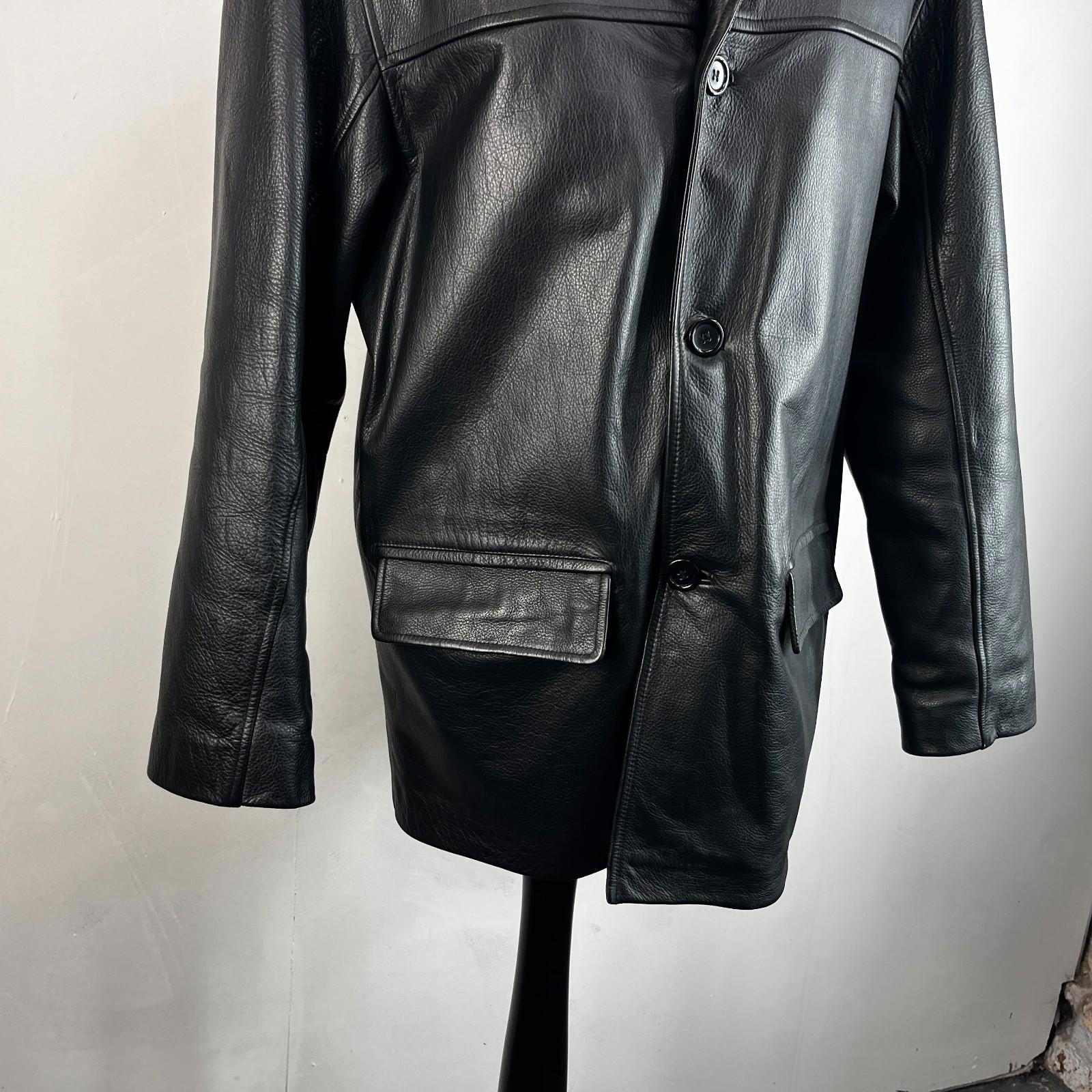 Men's Retro 100% Leather Jacket from George in Black Quilted Lined Coat