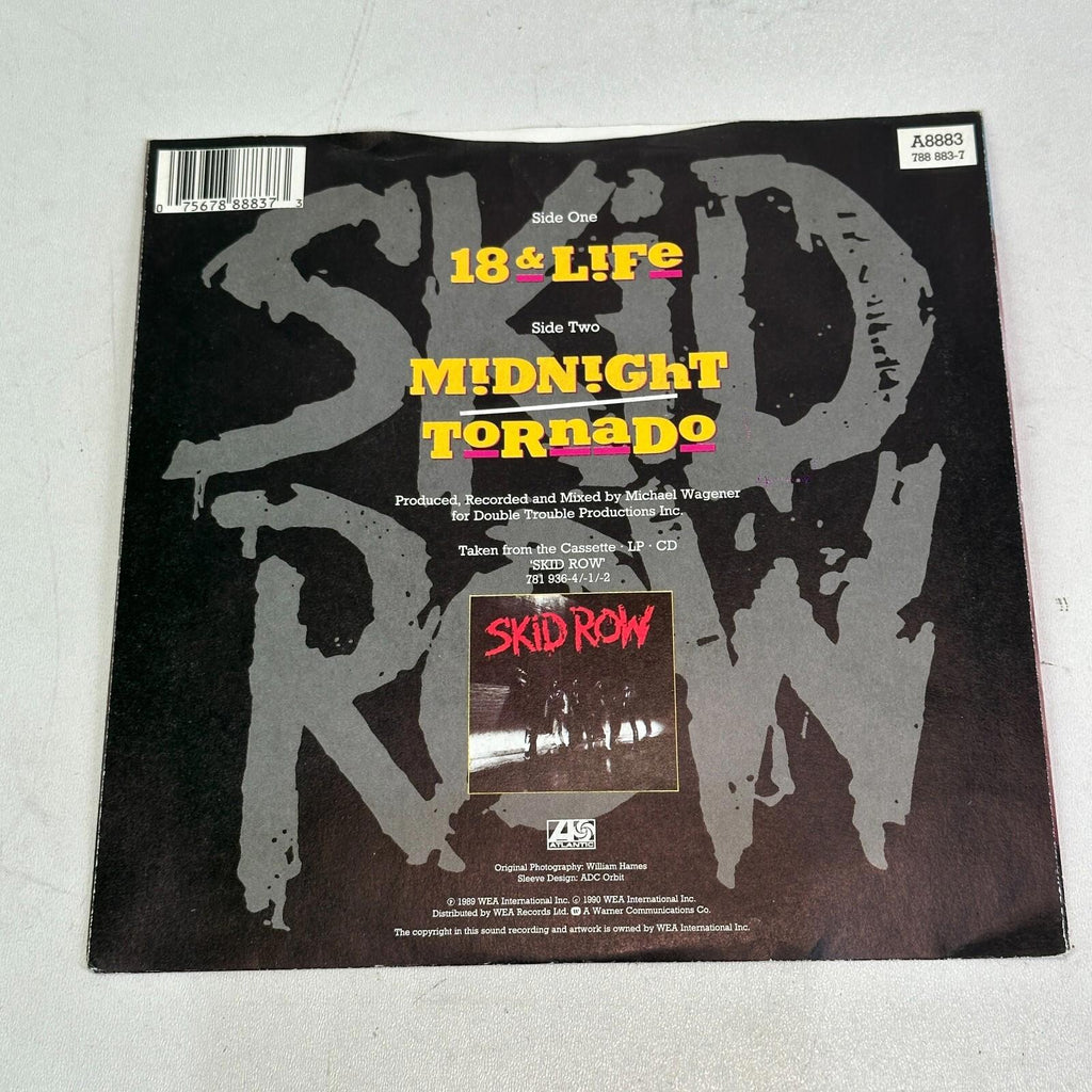 Skid Row - 18 & Life / Midnight Tornado 7" Vinyl Single Record Ex/Ex