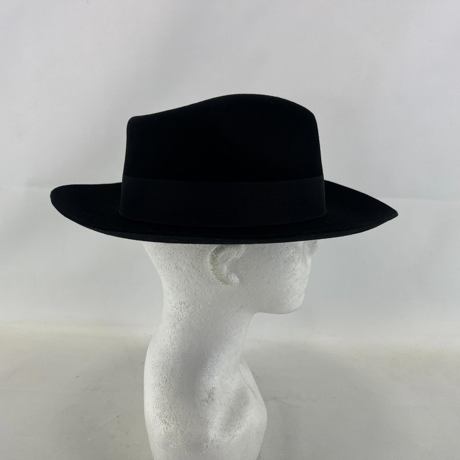 Palms Halt 100% Wool Handmade Textured Fedora Hat in Black size M 56