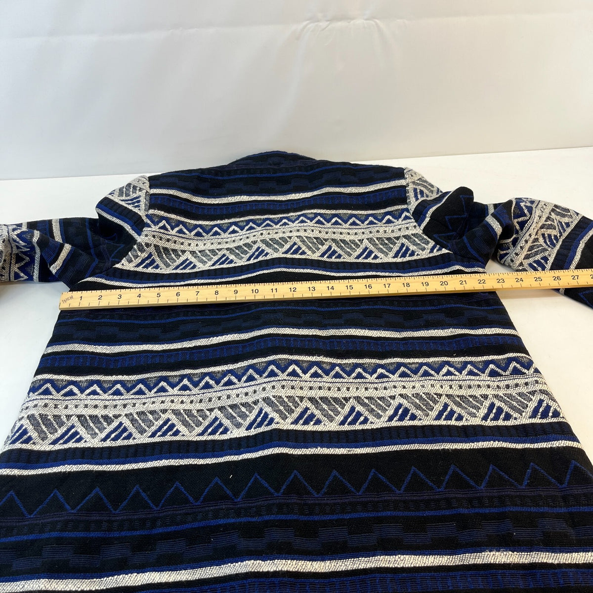 Roman Originals Ladies Jacquard Aztec Pattern Long Jacket UK XL Blue/Black/White