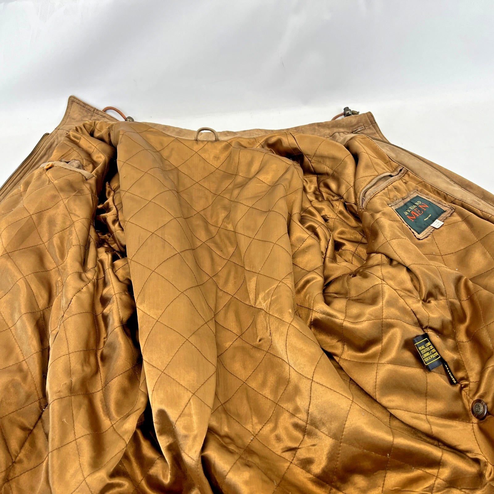 Lakeland Men’s Leather Jacket Long Distressed Look Tan Brown UK size 46
