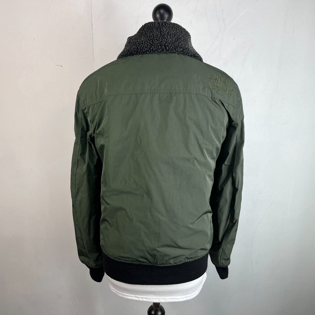 SuperDry 23rd Squadron Aviator Bomber Jacket Dark Green w/ Sherpa Collar size L