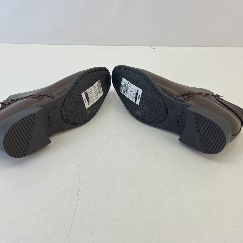 M&S Women’s Dark Brown Leather Almond Toe Ankle Boots Block Heel & Side Zip UK 8