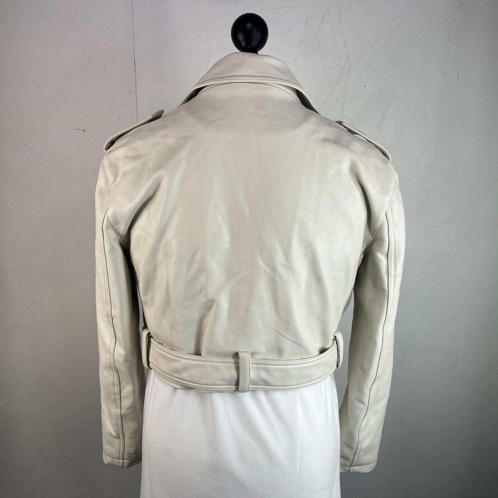 Topshop Zipped Faux Leather Cropped Biker Jacket Ivory White UK Women's size 10