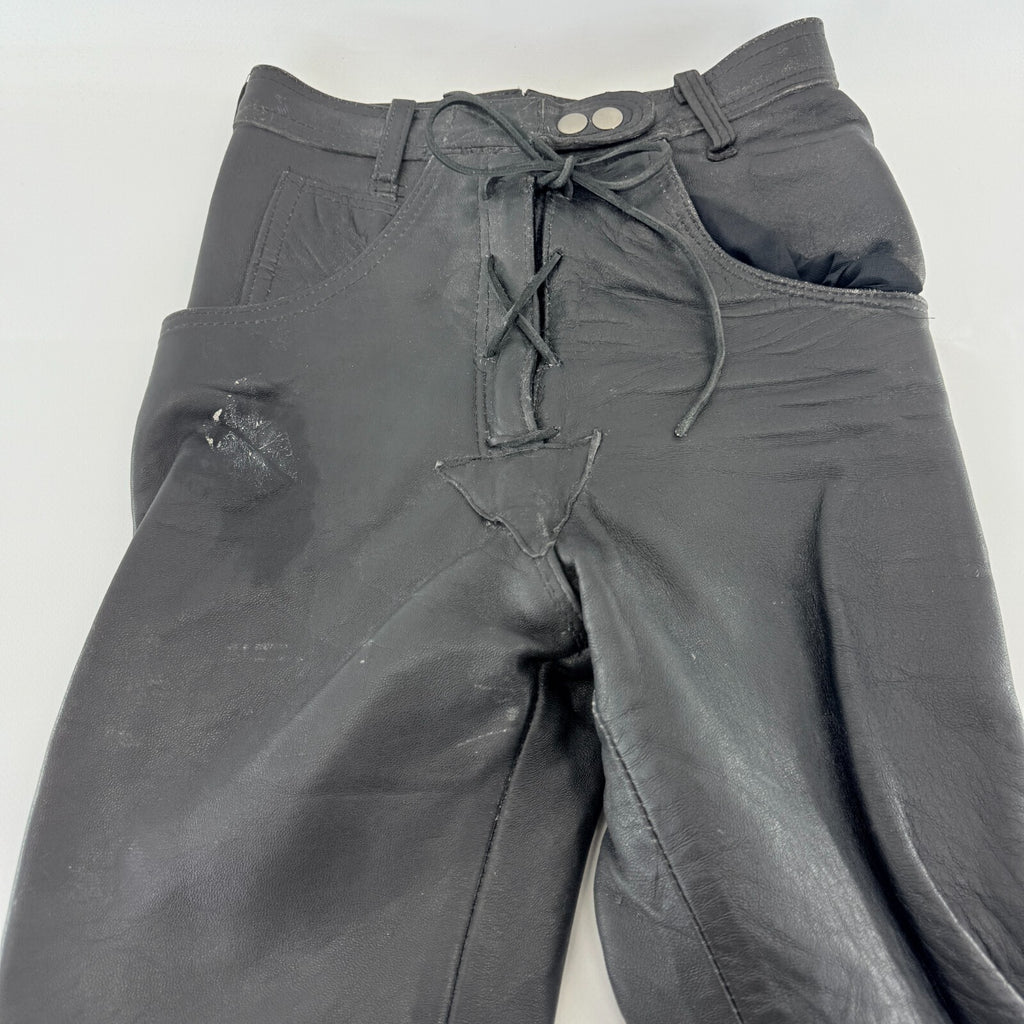 Vintage G.MAC Scottish Leather Jeans Trousers Super Skinny W24" L30" Lace Up Fly