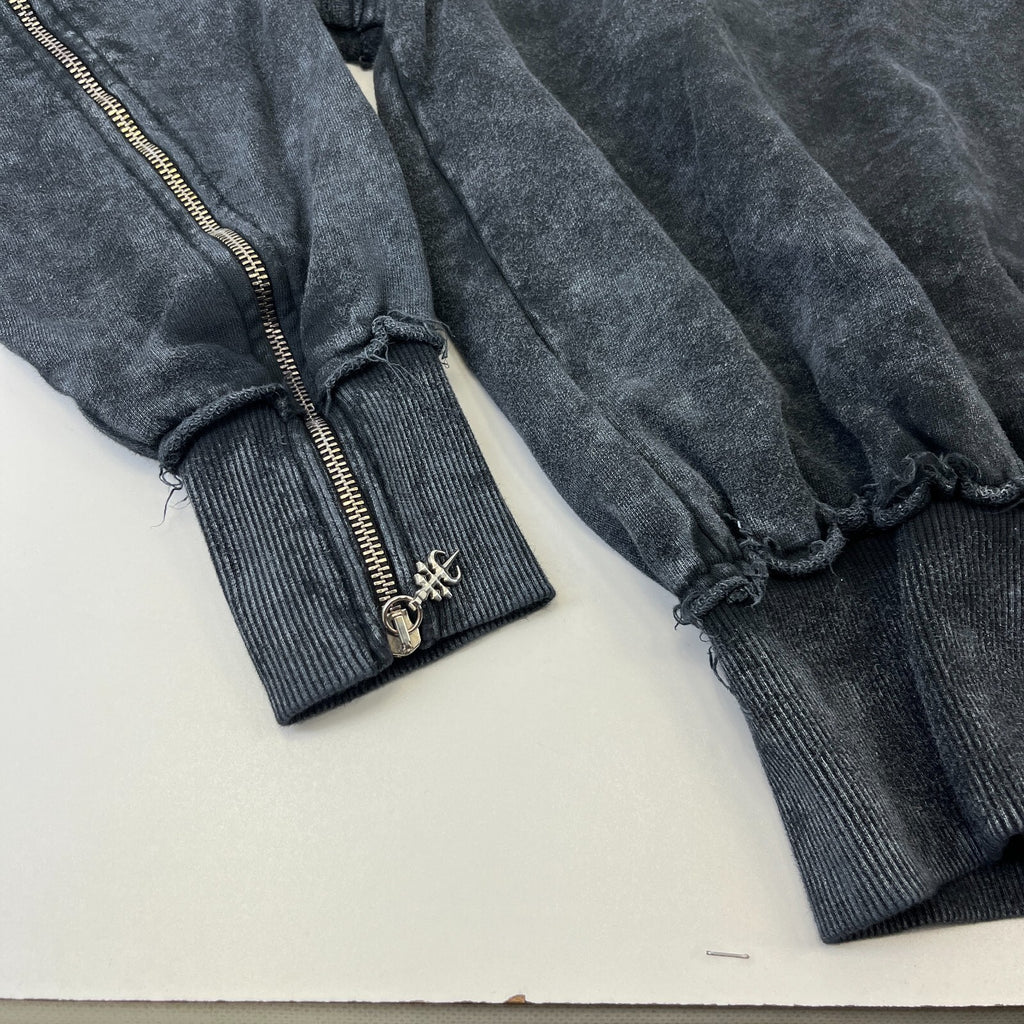 Drop Dead Distressed Look Grey Hoodie Zip Sleeves 100% Cotton Streetwear UK 2XL