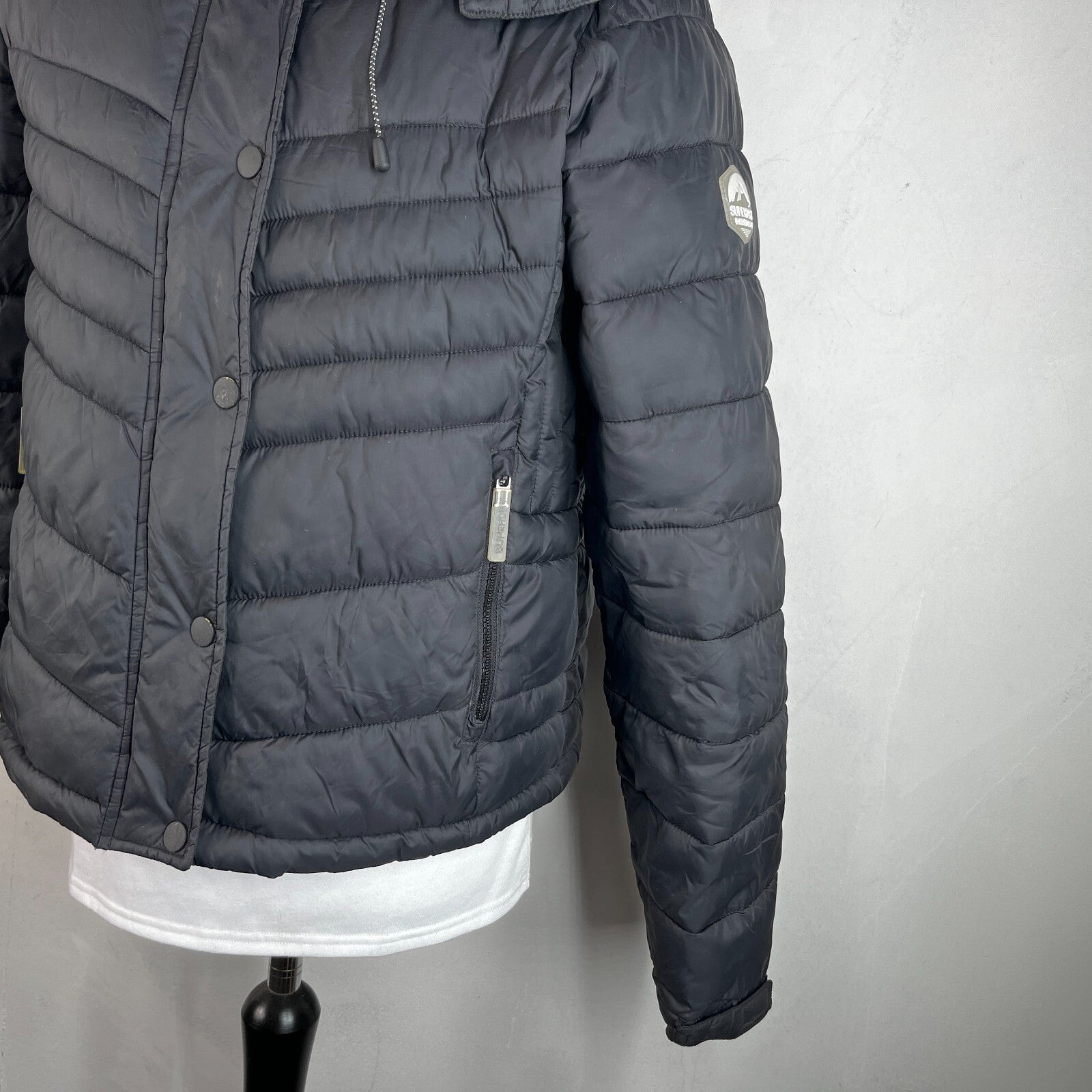 Superdry Original Fuji Puffer Jacket Women's Black Hooded UK size 18