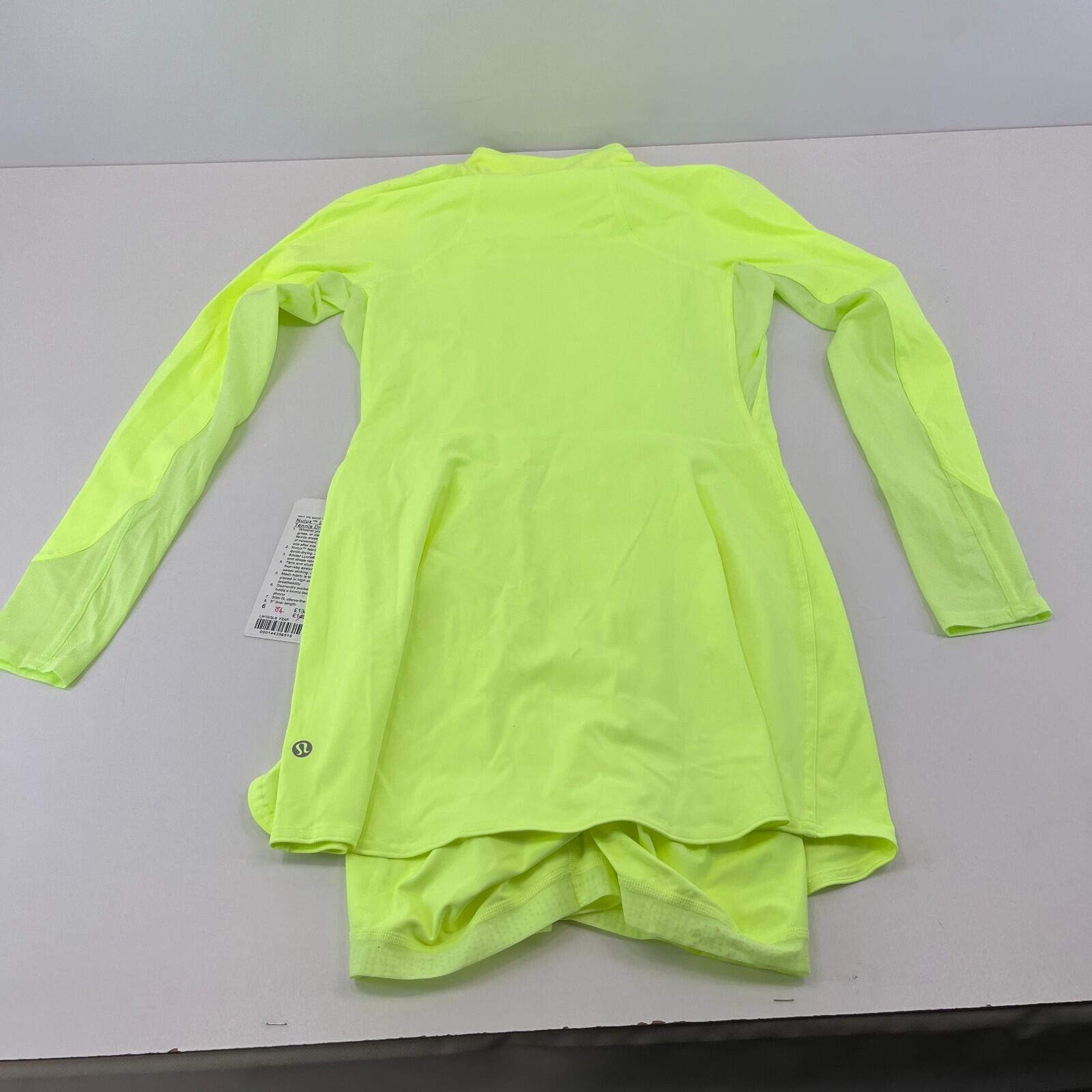 Lululemon Nulux Long Sleeve Tennis Dress Style LW1DQLS Fluoro Yellow UK size 10