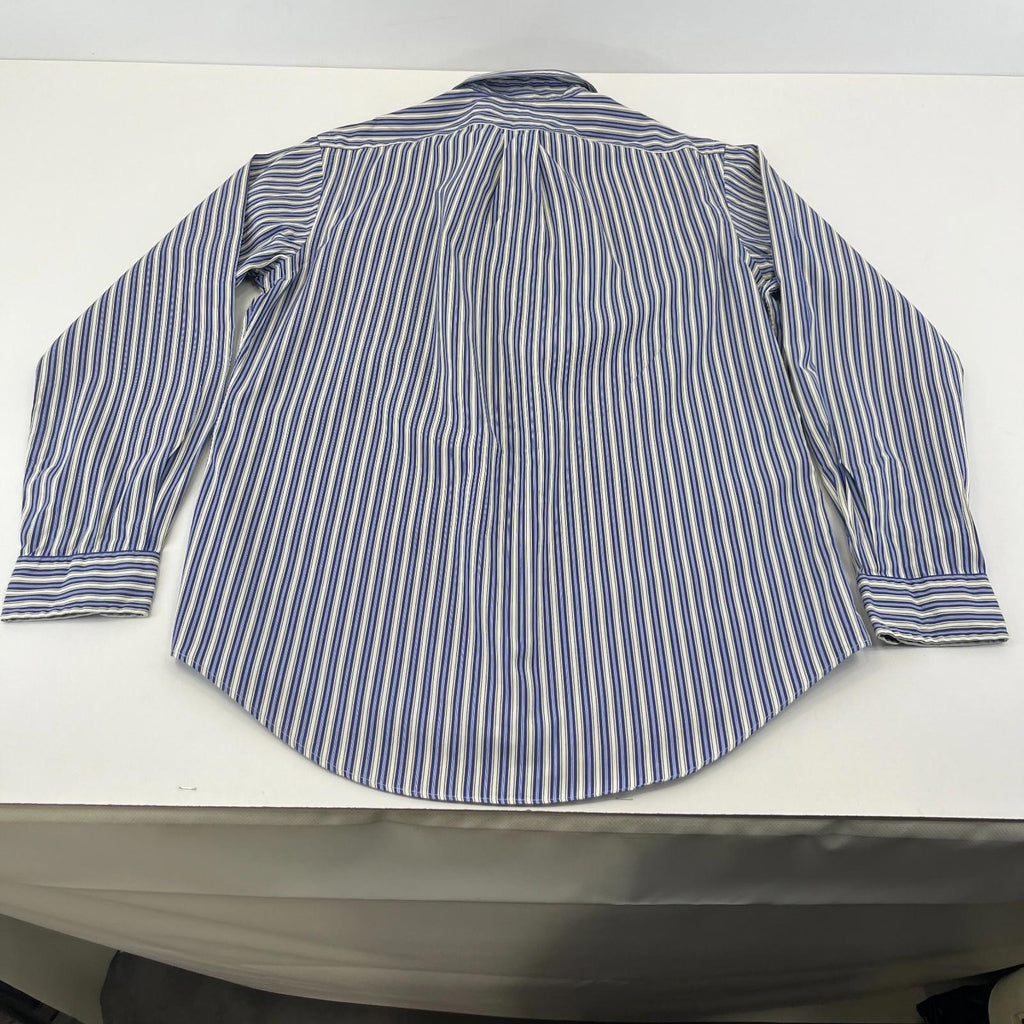 Ralph Lauren Shirt Mens 15 1/2 M Blue Pinstriped Cotton Button Up RL Pony