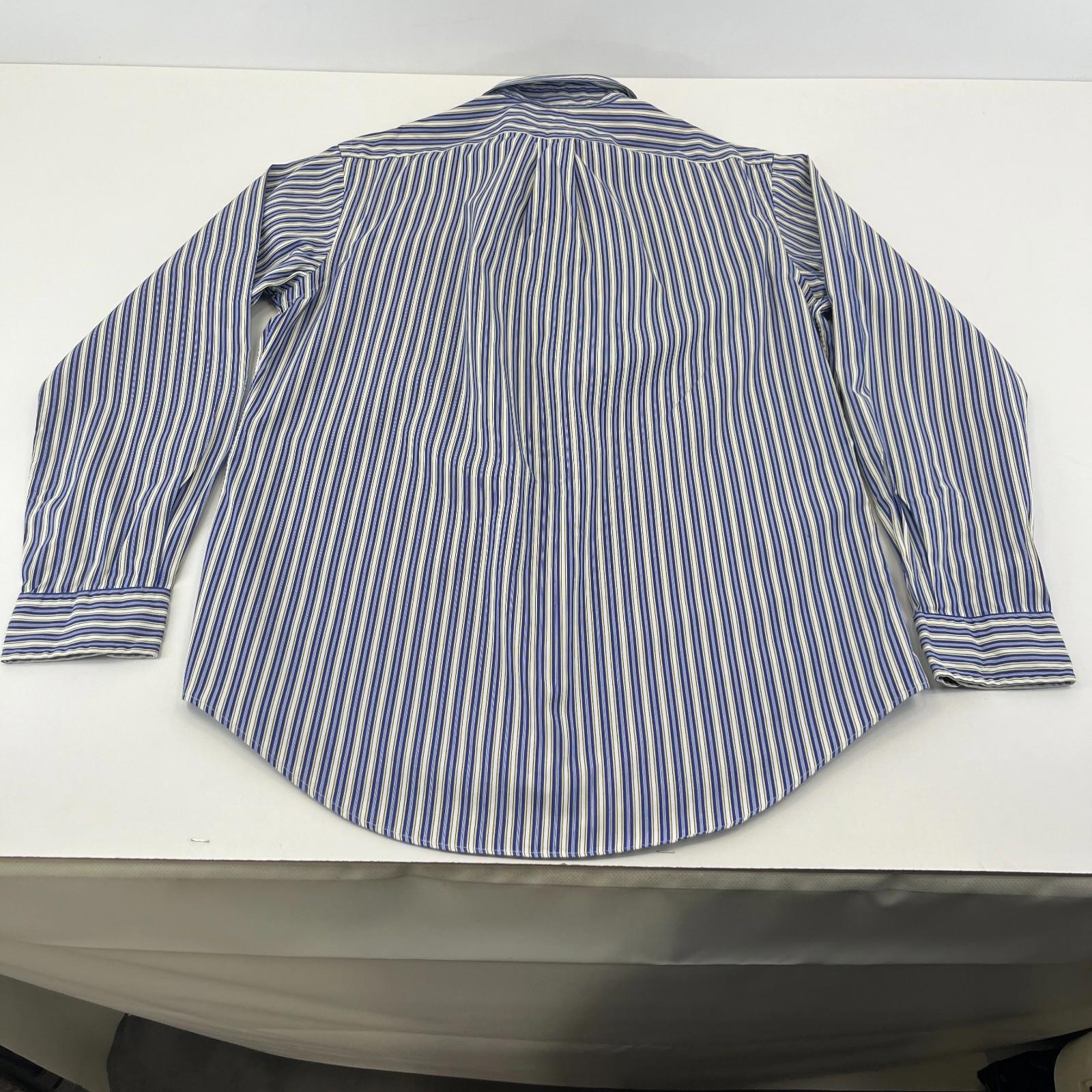 Ralph Lauren Shirt Mens 15 1/2 M Blue Pinstriped Cotton Button Up RL Pony