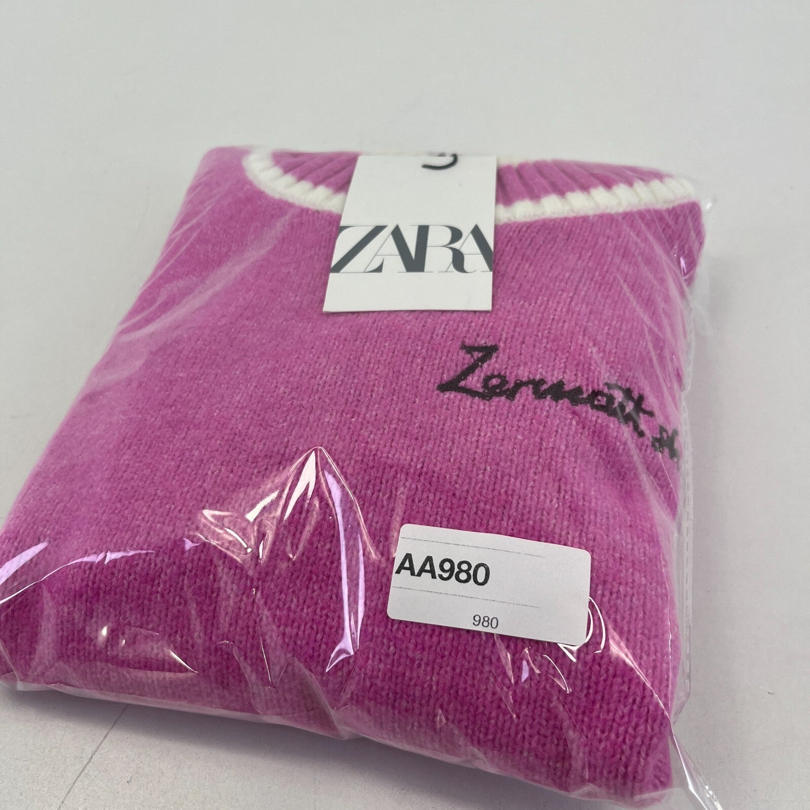Zara Girl's Knit Jumper Crew Neck Pullover Sweater Pink & White size 11-12yrs