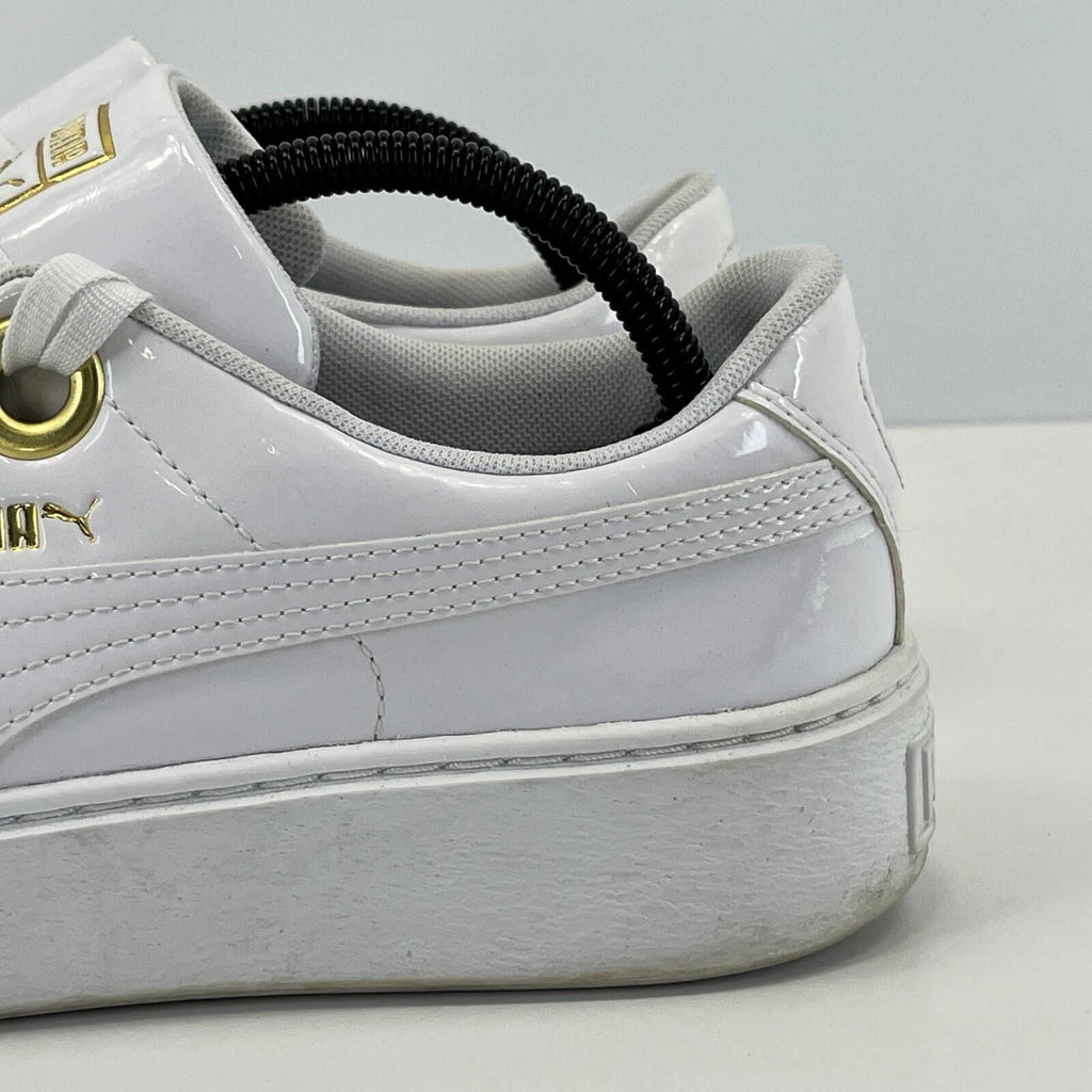 Puma Patent Kiss Trainers in White & Gold with Wide Laces size UK 8 EU 42