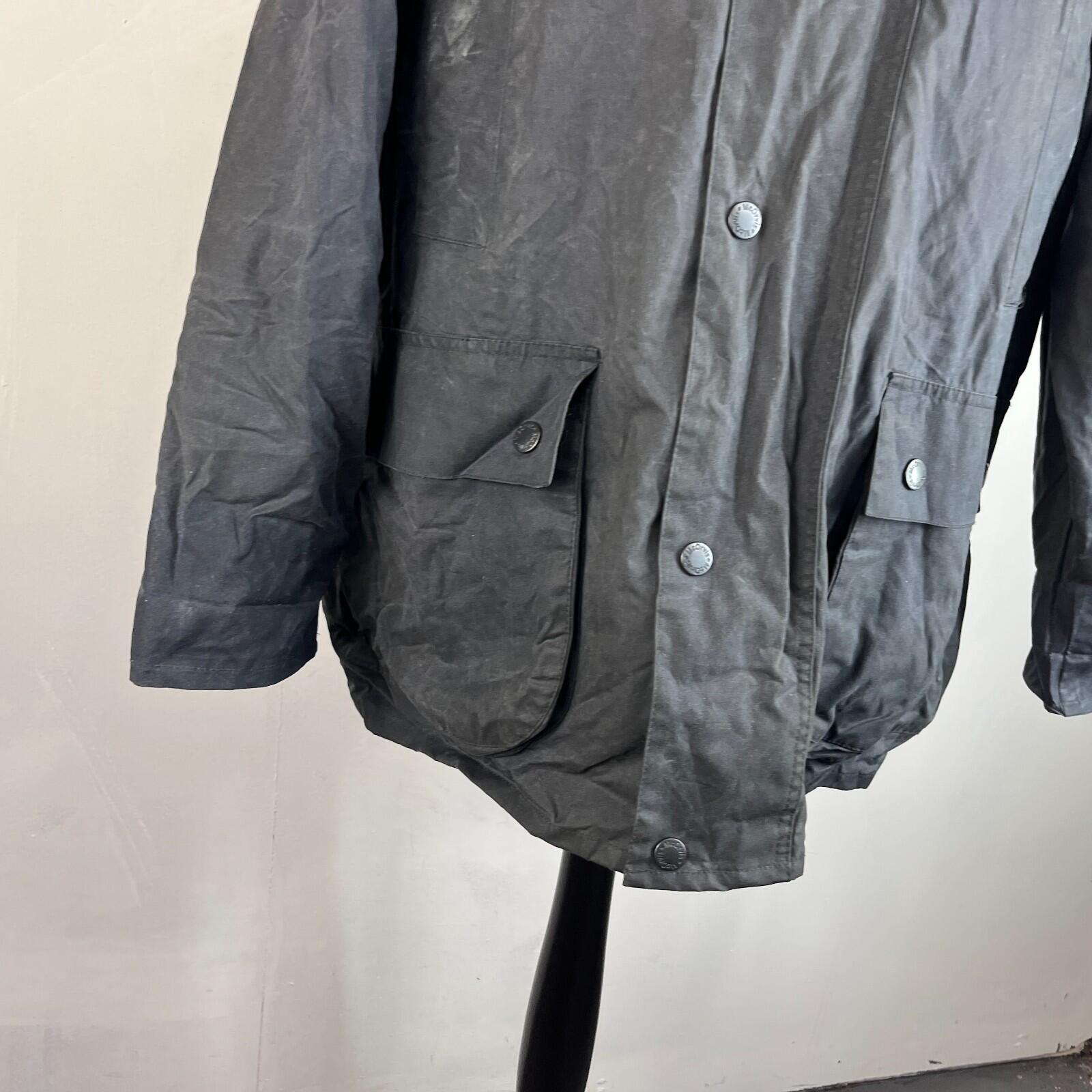 Mc Orvis Wax Jacket Mens size M Black Waxed Coat with Hood Made in the UK